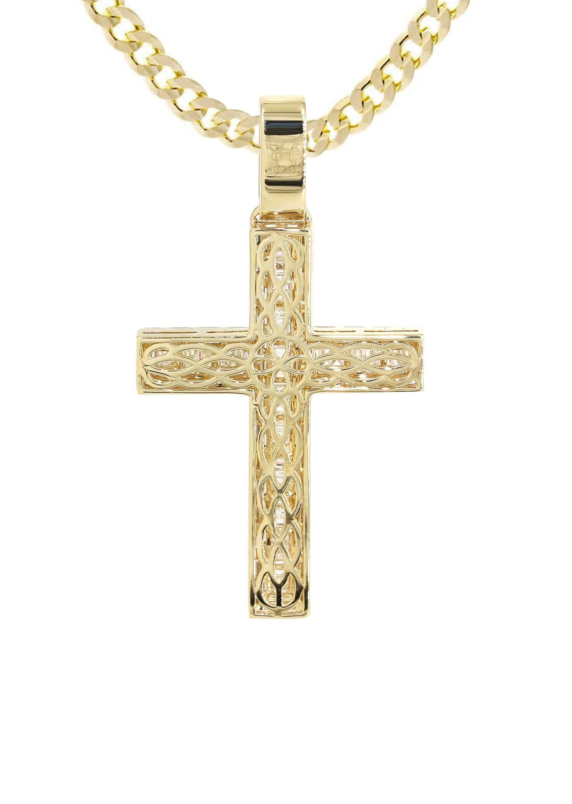 14K Yellow Gold Diamond Cross Necklace  | 4.19 Carats - Image 3