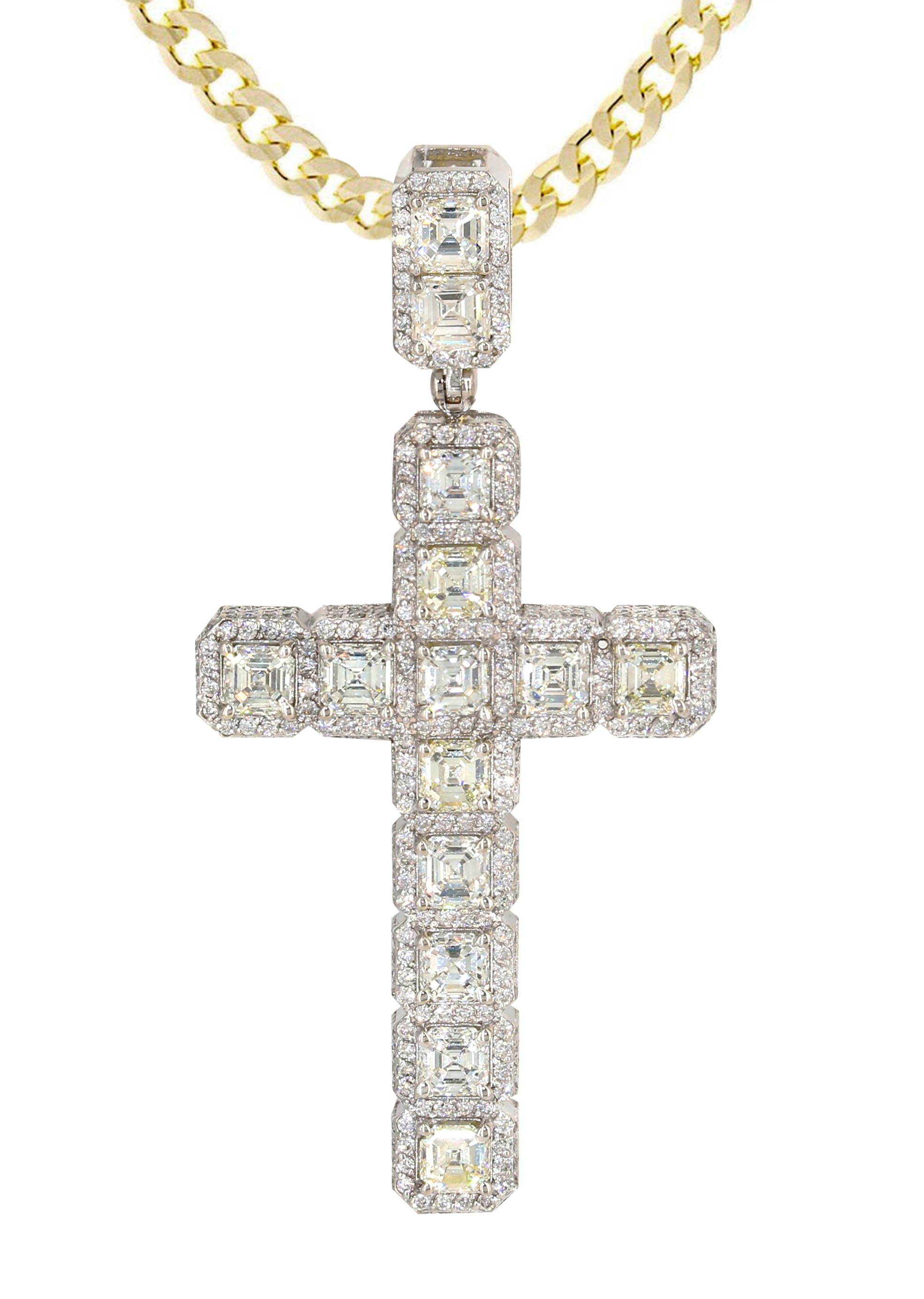 14K Yellow Gold Diamond Cross Necklace  | 8.99 Carats - Image 2