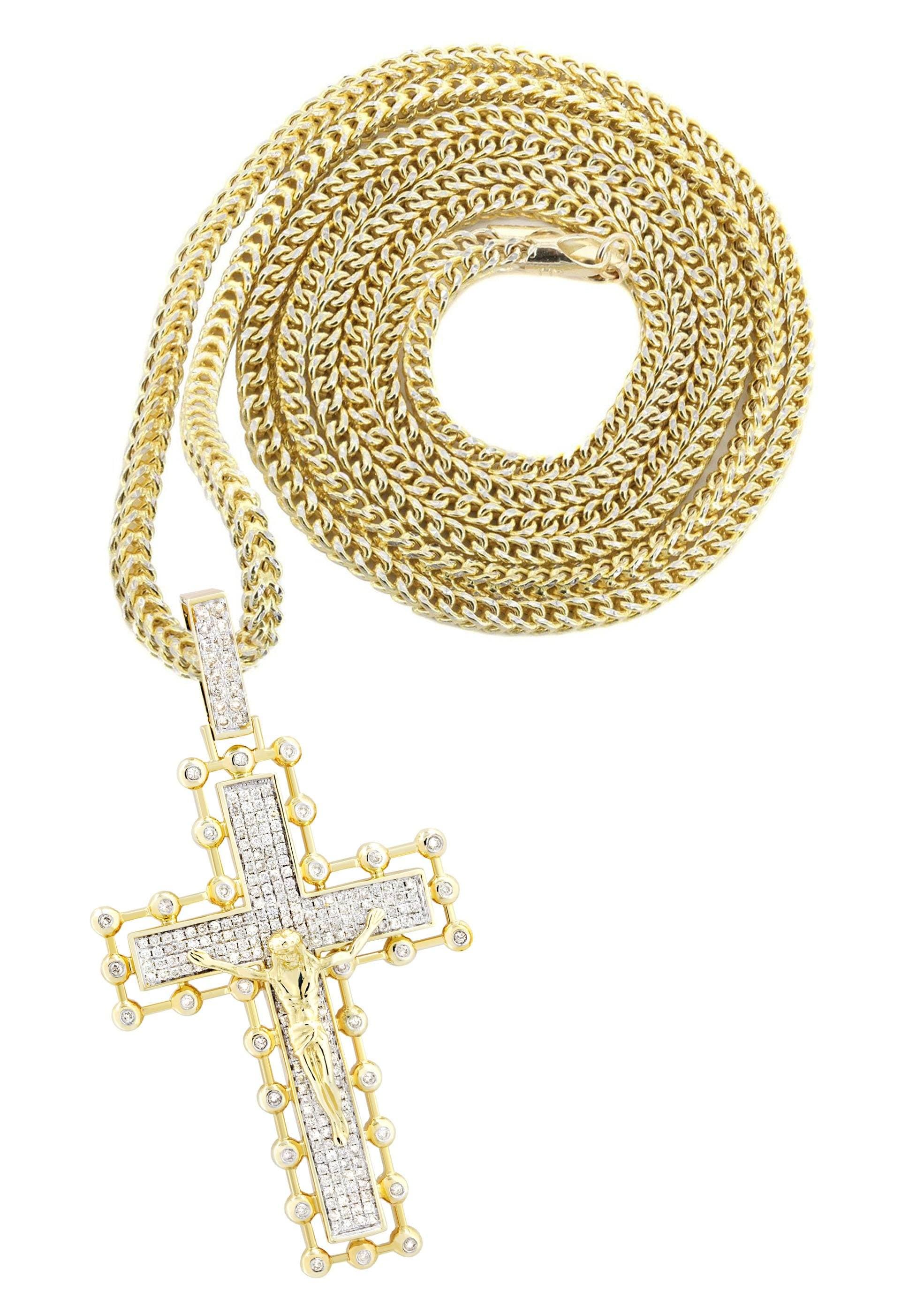 14K Yellow Gold Cross Diamond Necklace | 2.65 Carats