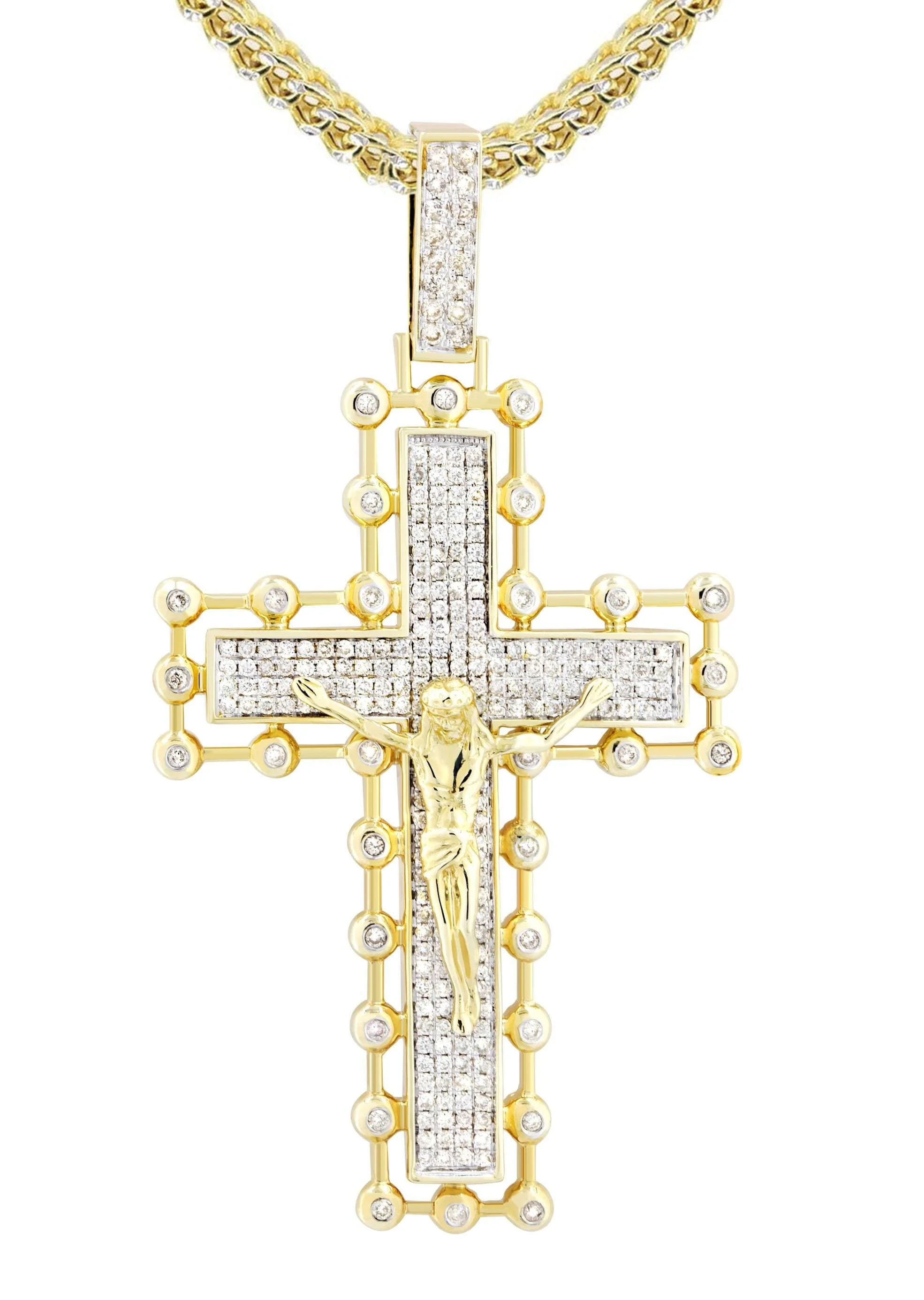 14K Yellow Gold Cross Diamond Necklace | 2.65 Carats - Image 2