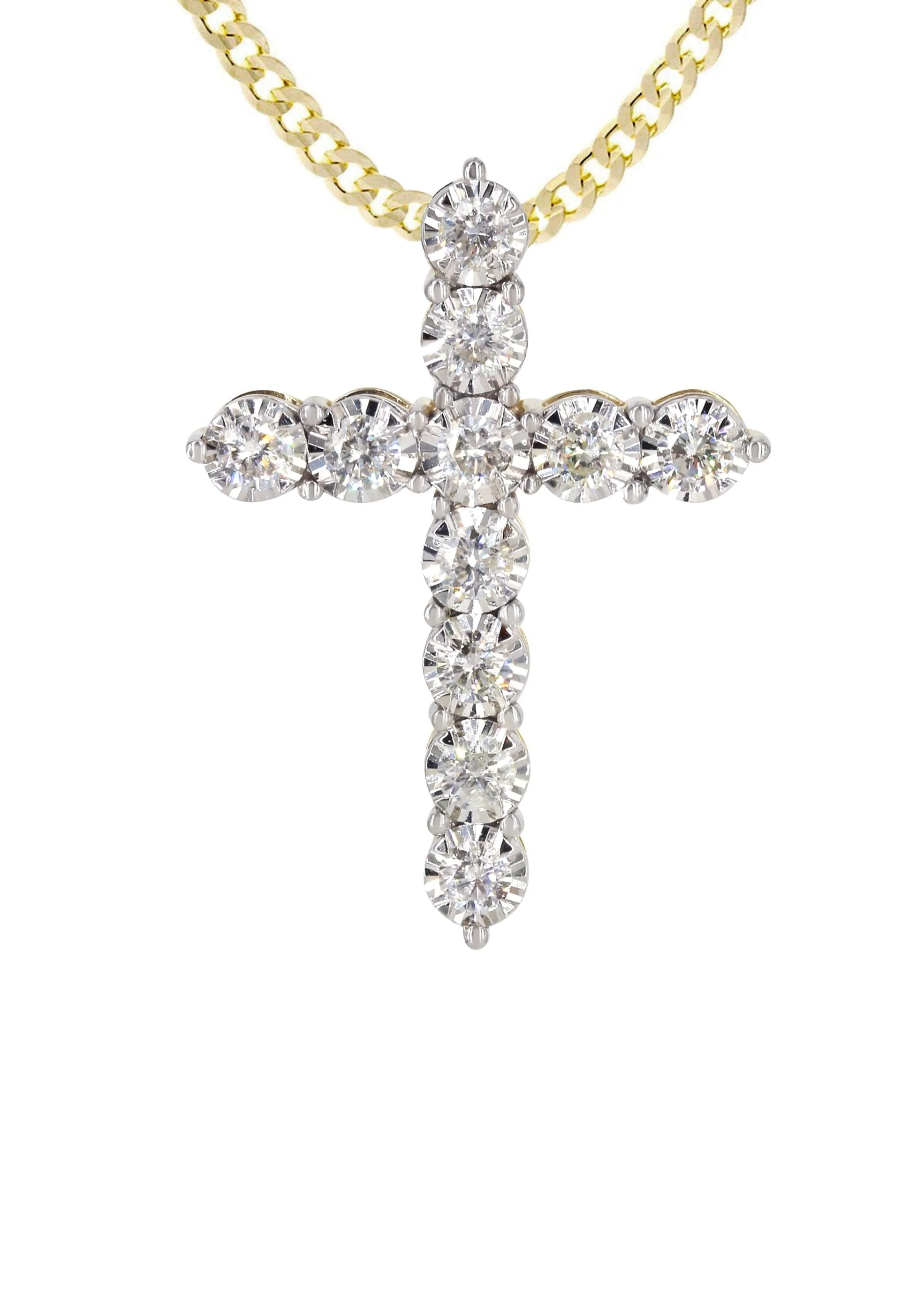 14K Yellow Gold Diamond Cross Necklace | 1.15 Carats - Image 2