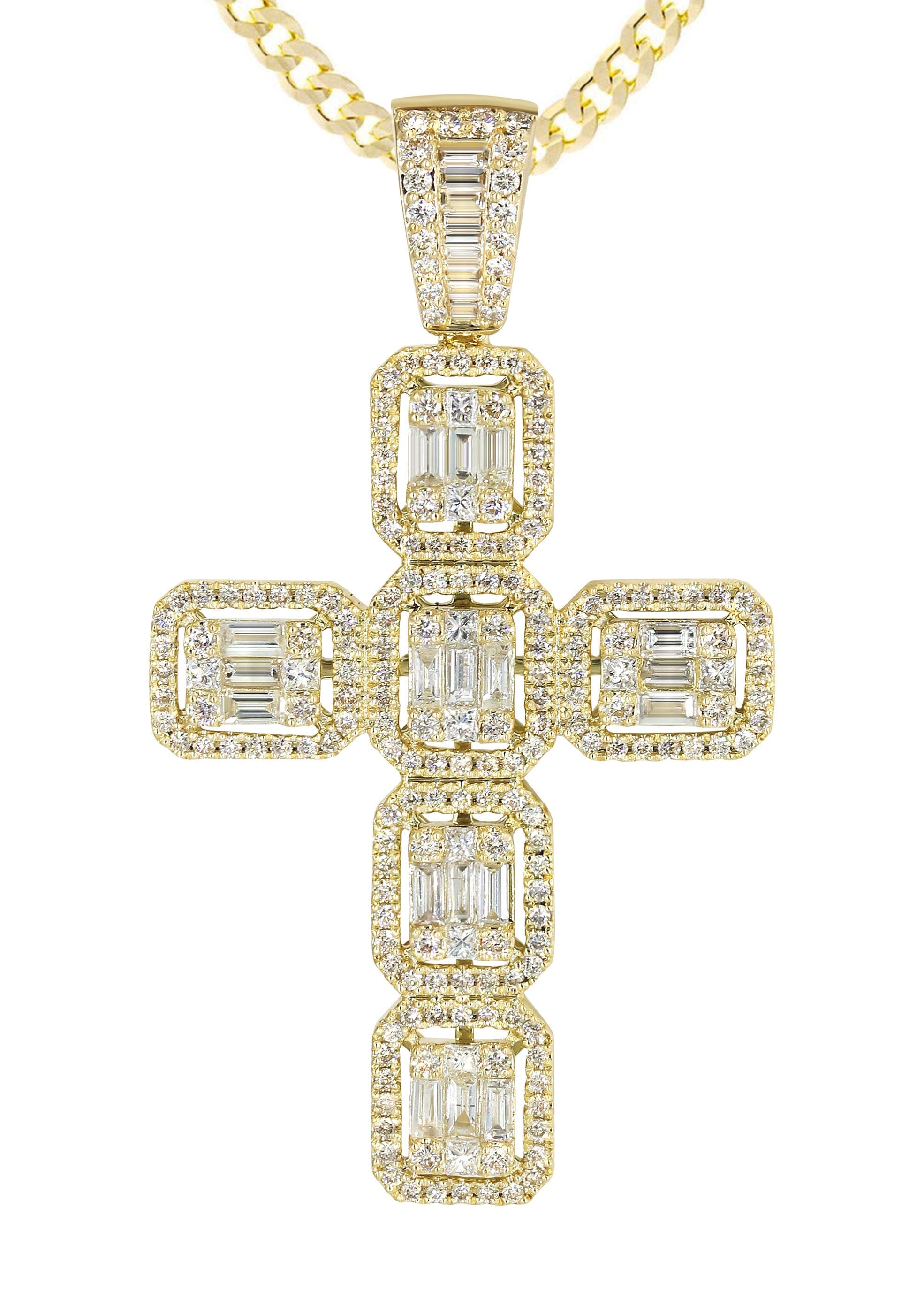 14K Yellow Gold Diamond Cross Necklace | 1.78 Carats - Image 2