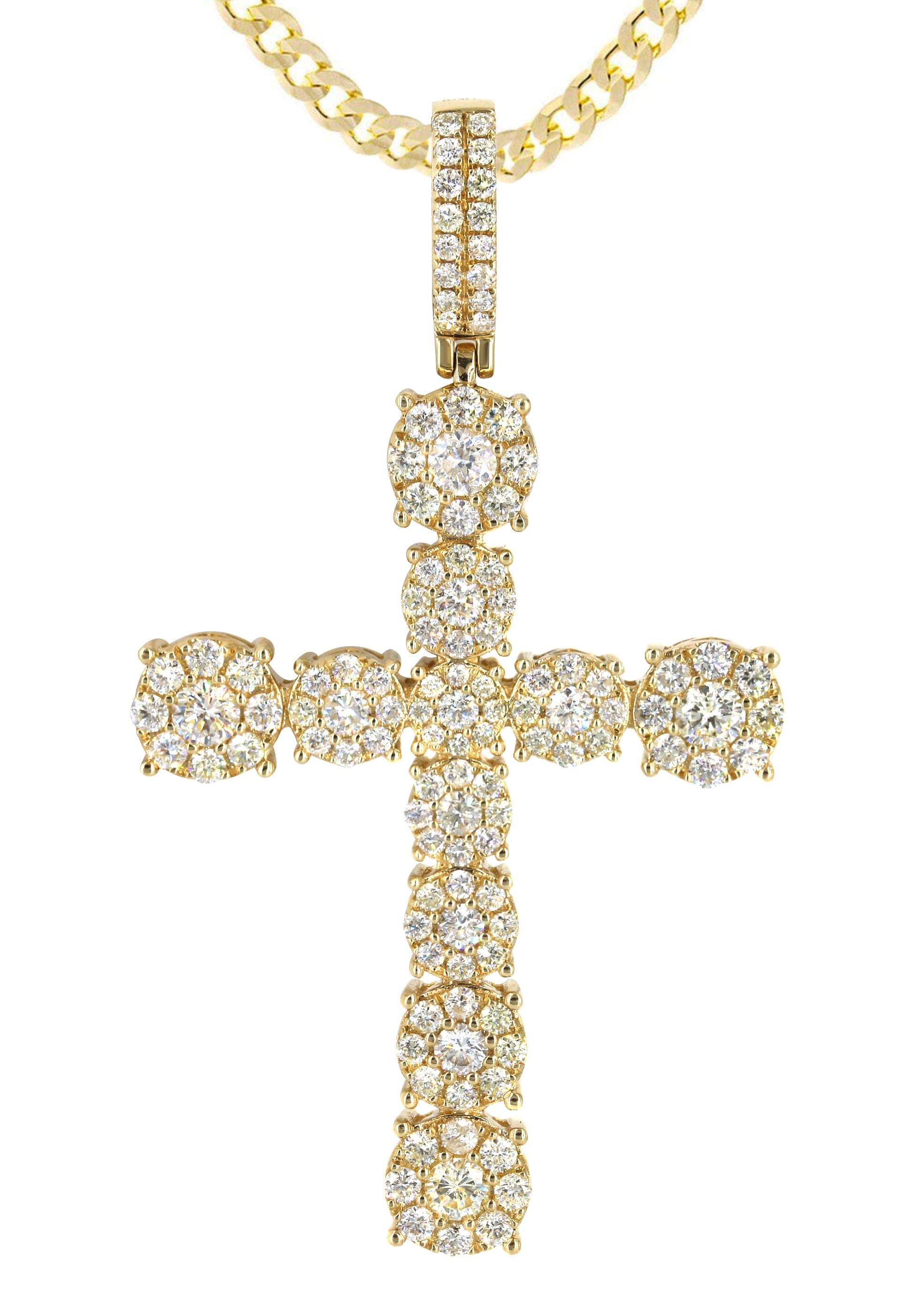 14K Yellow Gold Diamond Cross Necklace | 4.5 Carats - Image 2