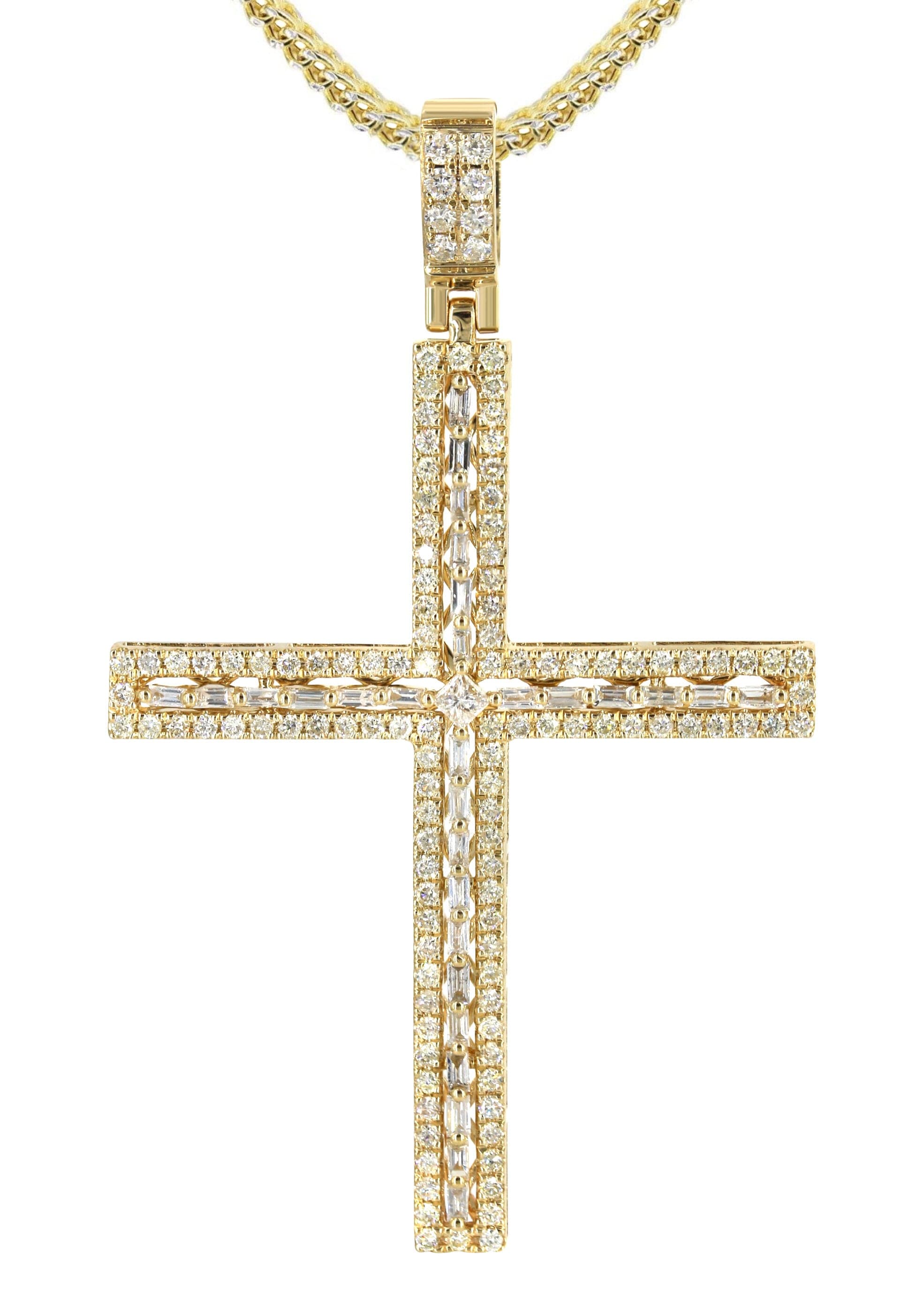 14K Yellow Gold Diamond Cross Necklace | 1.75 Carats - Image 2