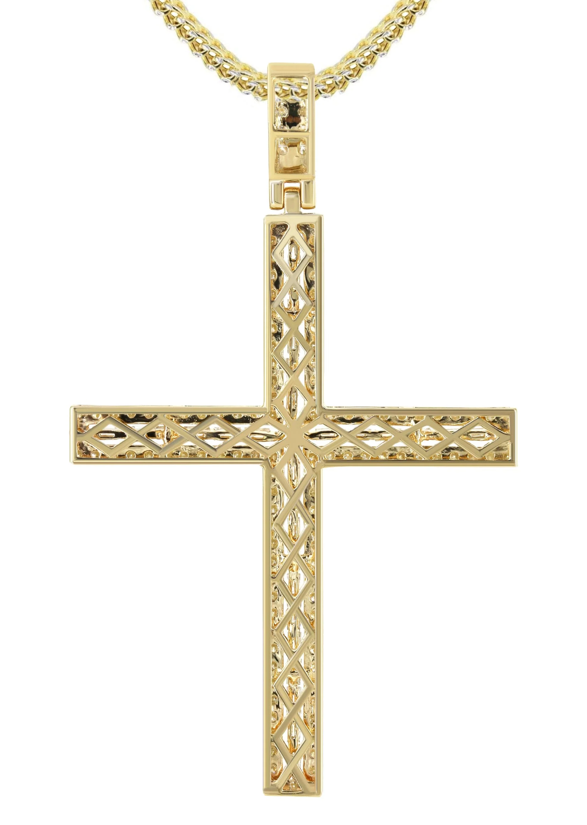 14K Yellow Gold Diamond Cross Necklace | 1.75 Carats - Image 3