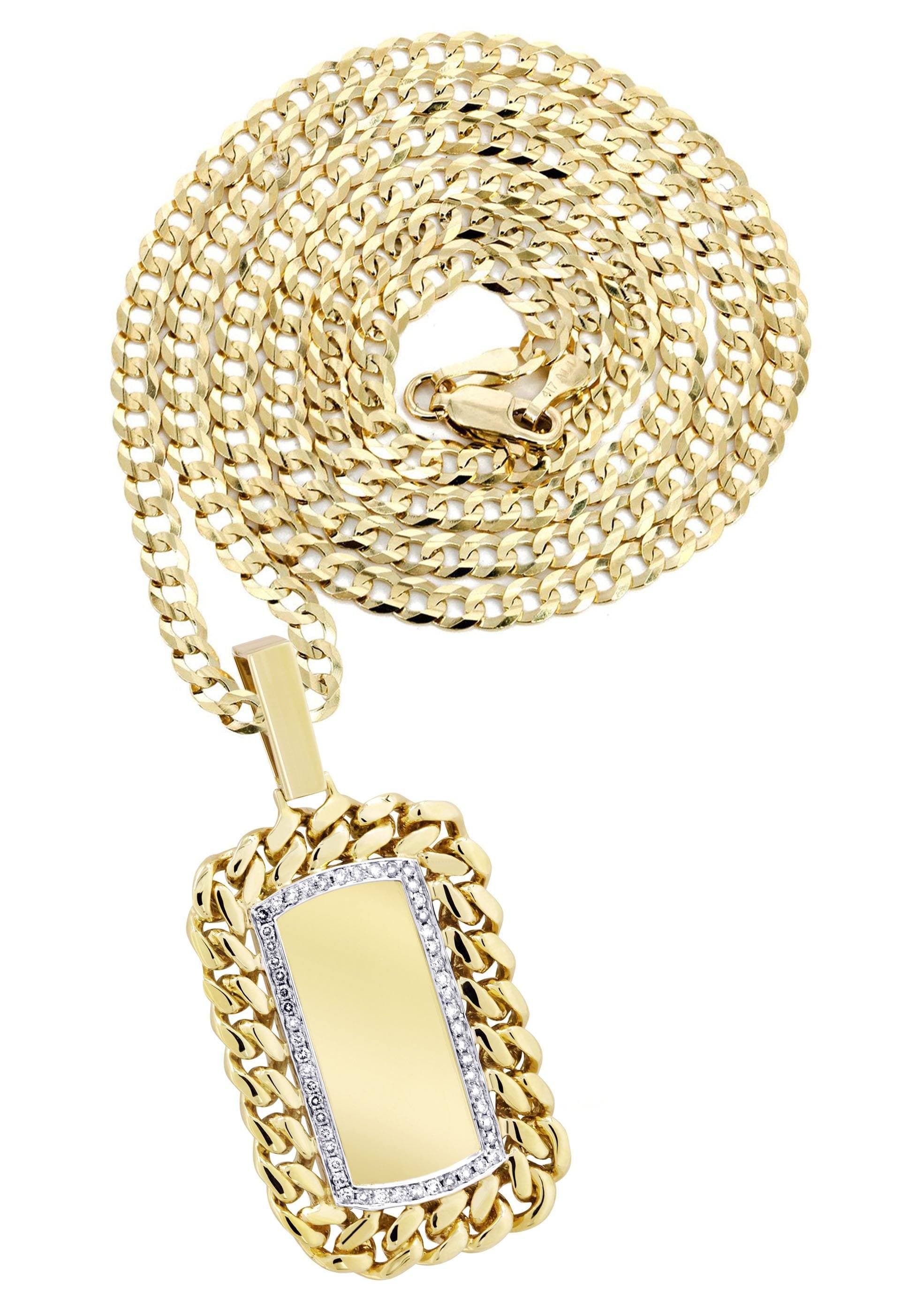 14K Yellow Gold Dog Tag Diamond Necklace | 0.87 Carats