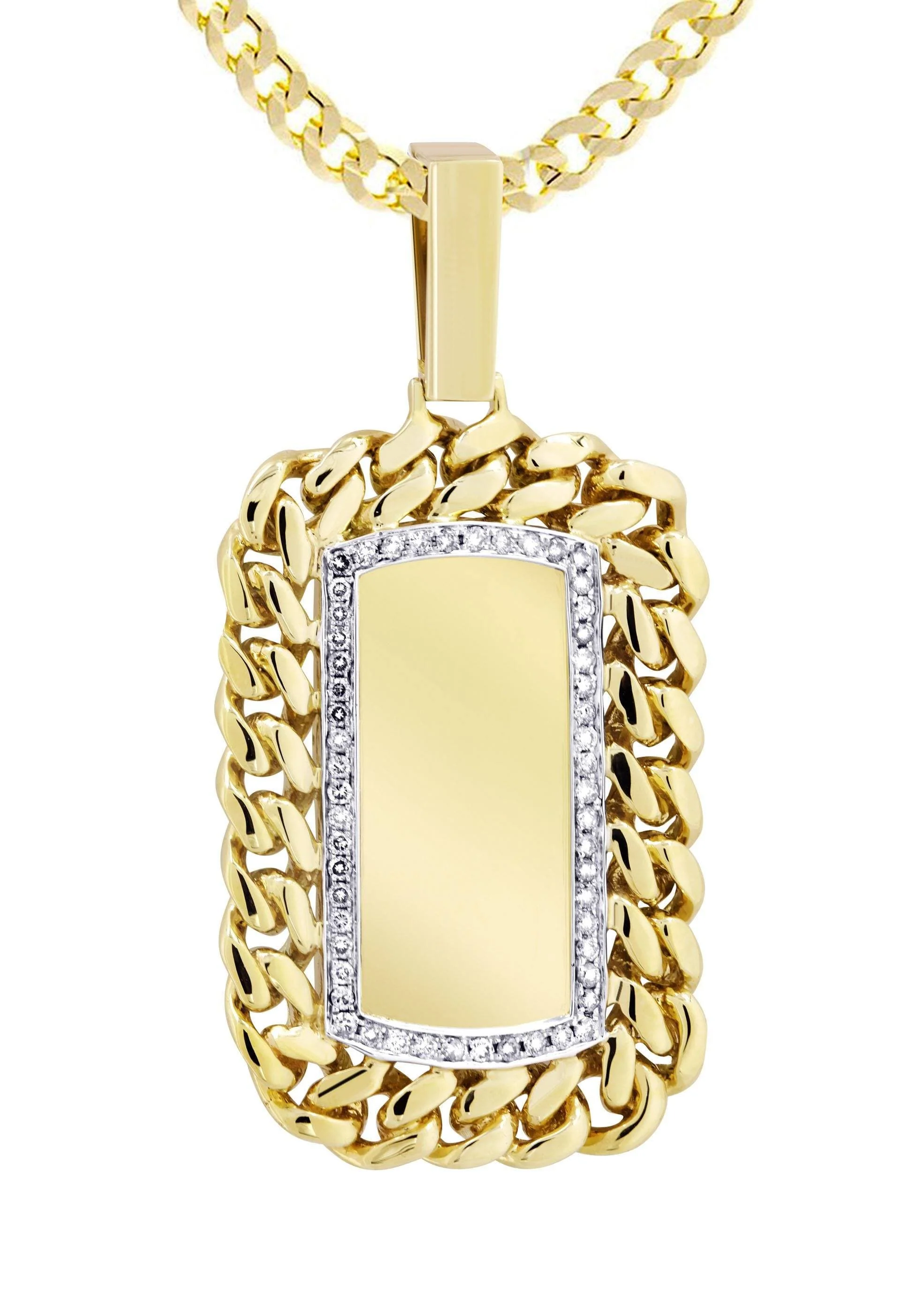 14K Yellow Gold Dog Tag Diamond Necklace | 0.87 Carats - Image 2