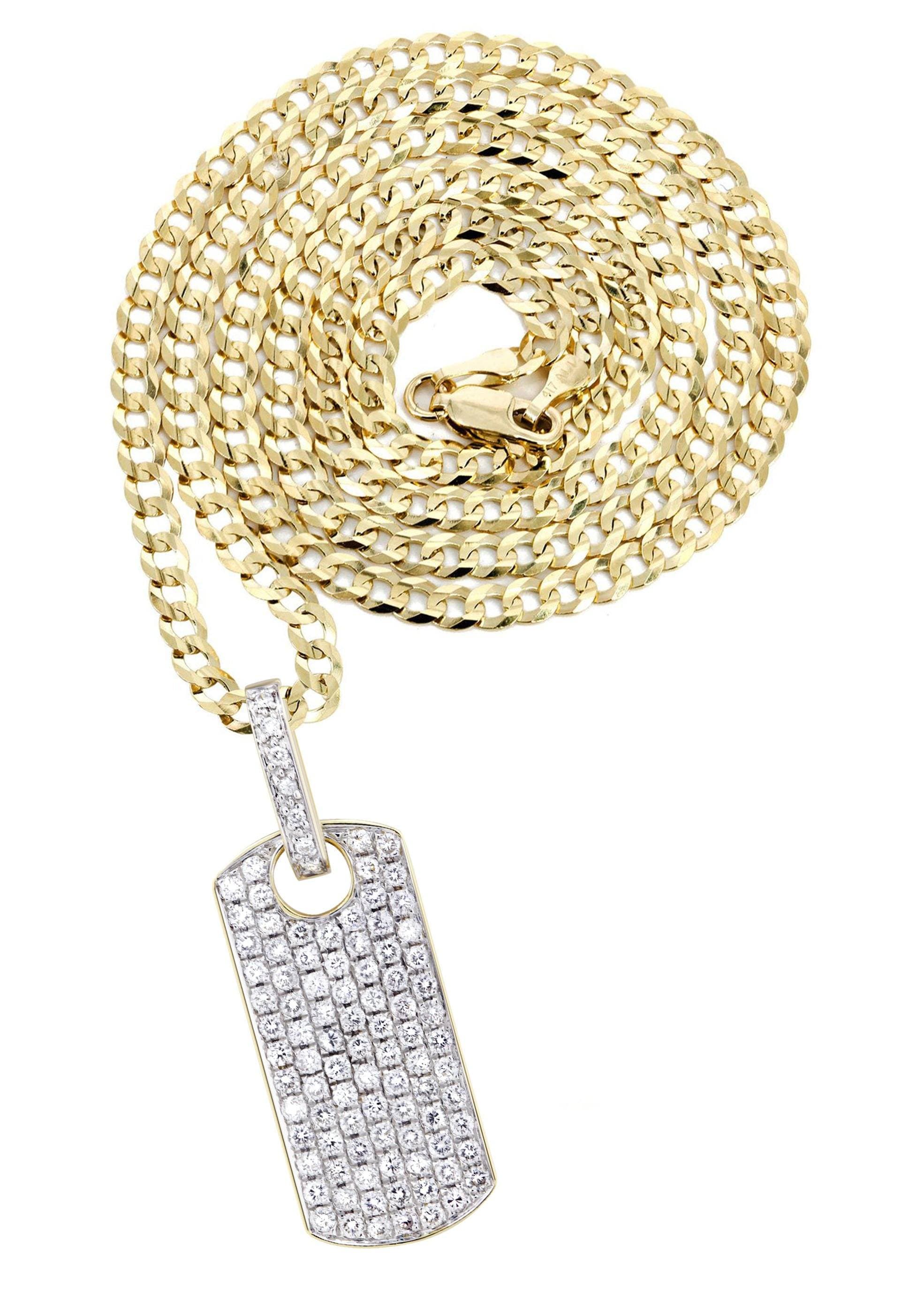 14K Yellow Gold Dog Tag Diamond Necklace | 1.82 Carats