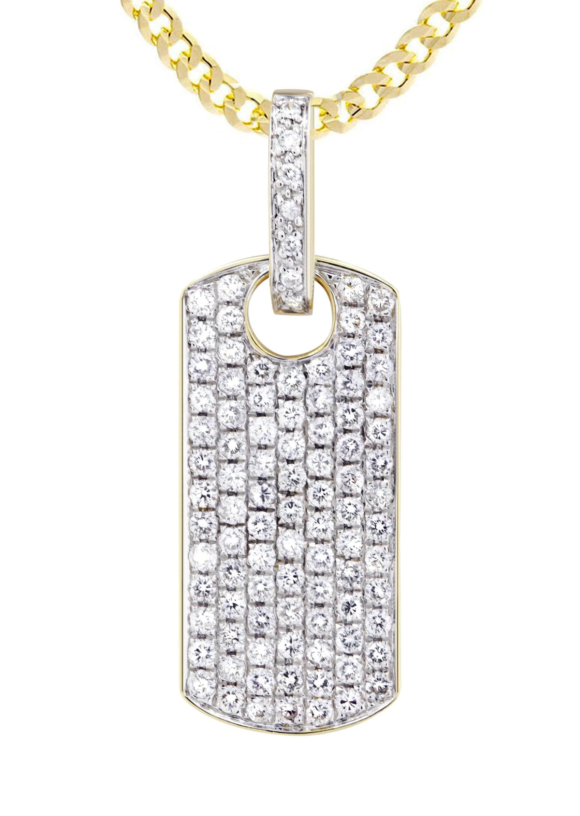 14K Yellow Gold Dog Tag Diamond Necklace | 1.82 Carats - Image 2