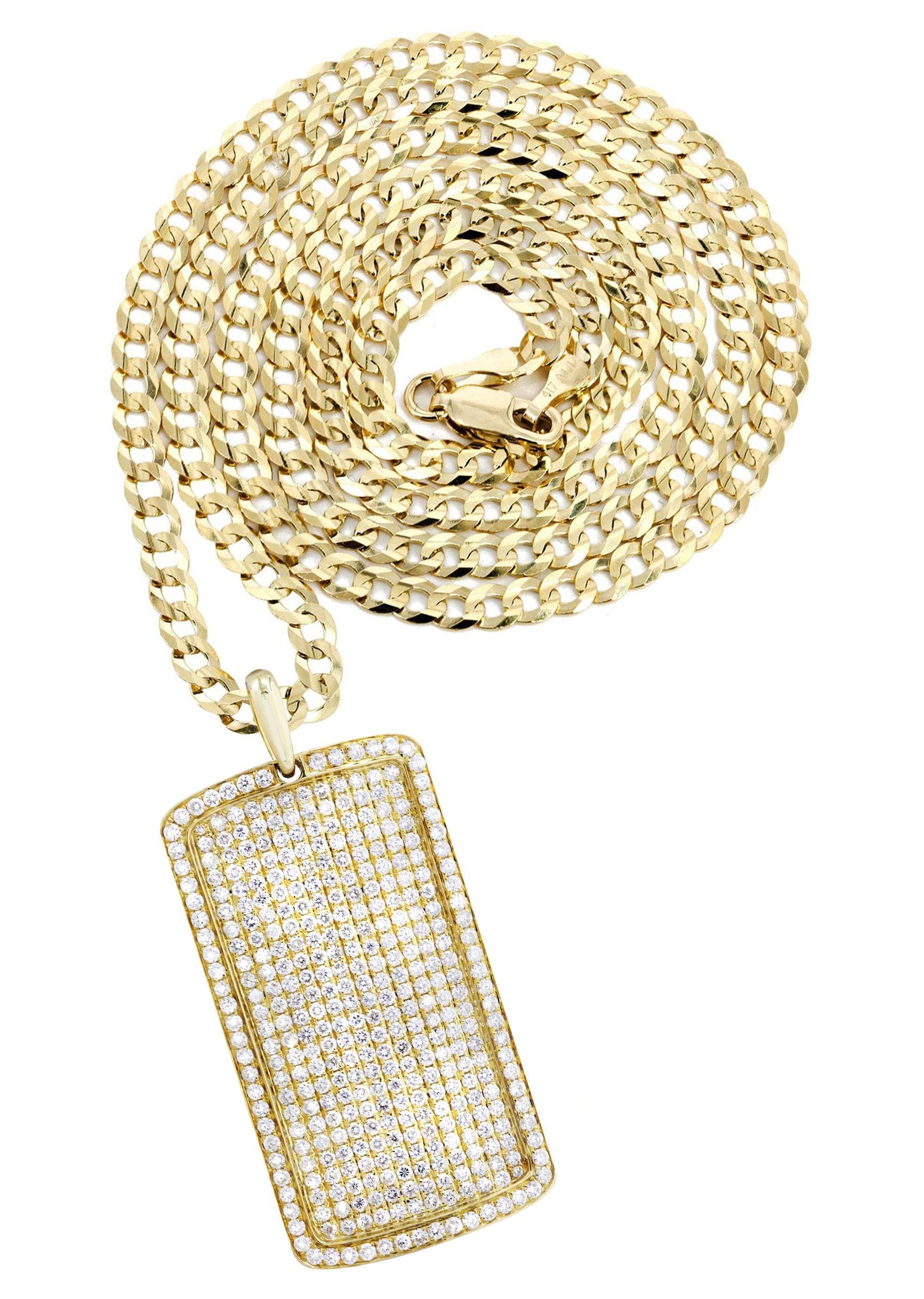 14K Yellow Gold Dog Tag Diamond Necklace | 6.52 Carats