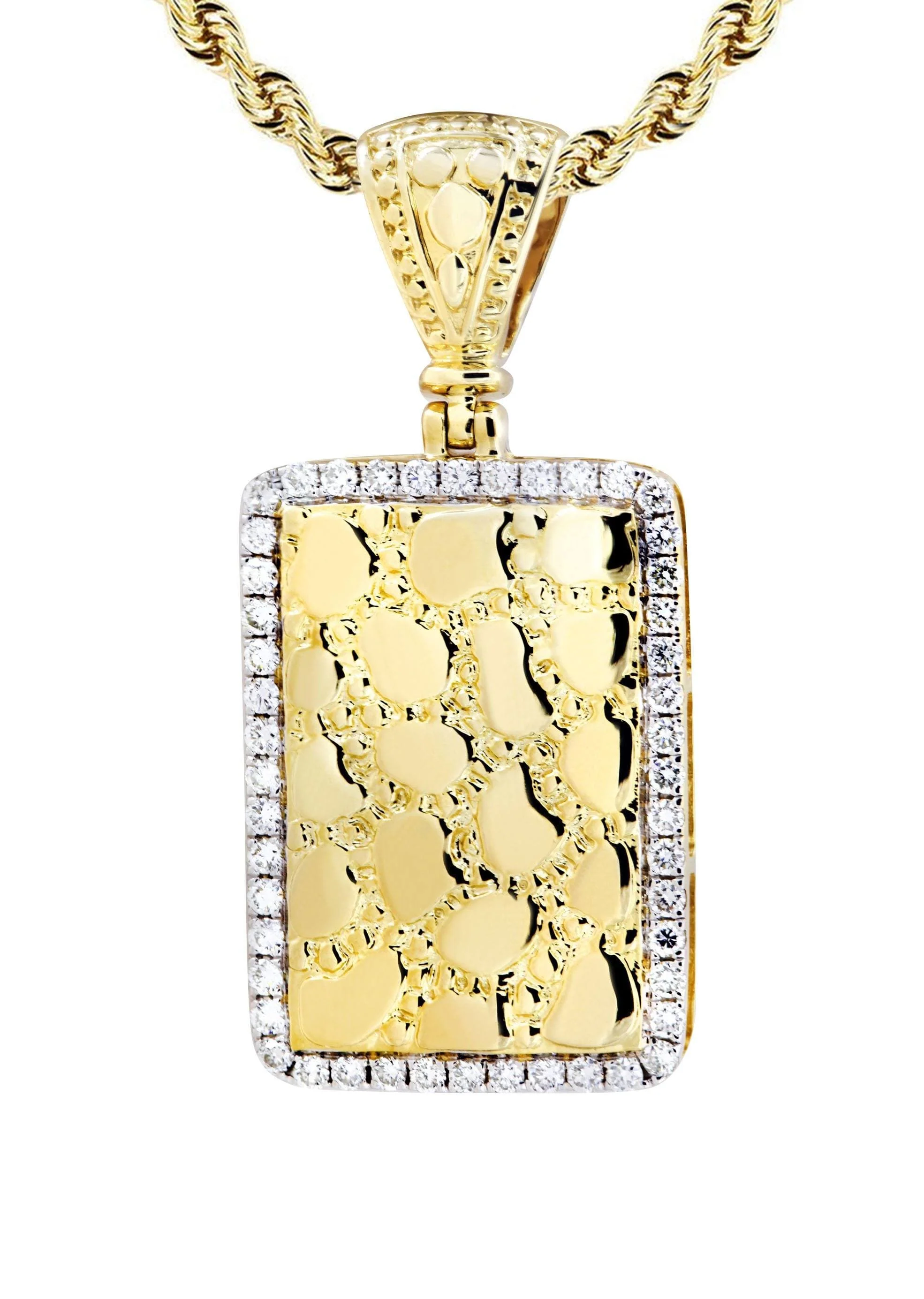 14K Yellow Gold Nugget Dog Tag Diamond Necklace | 0.6 Carats - Image 2