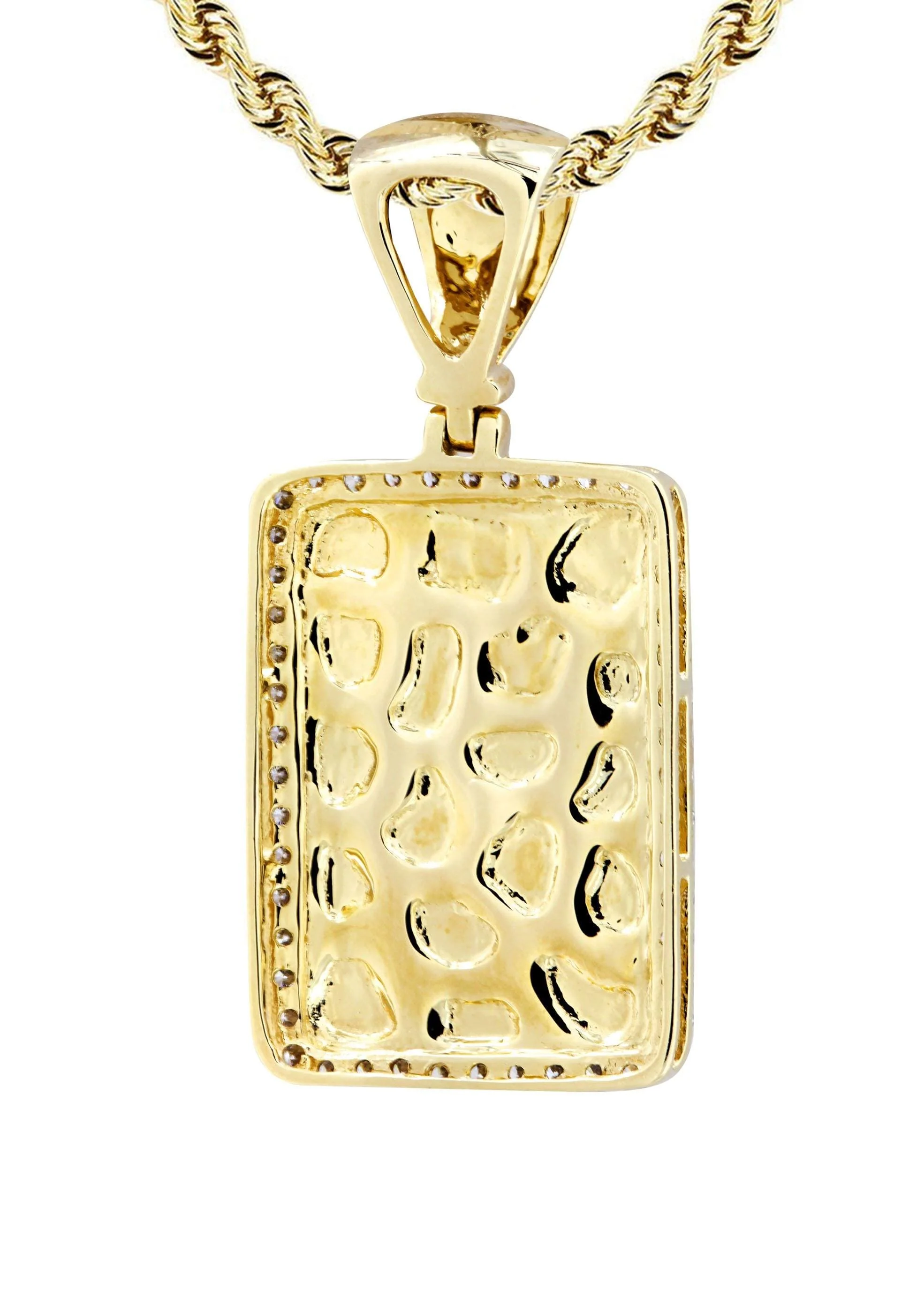 14K Yellow Gold Nugget Dog Tag Diamond Necklace | 0.6 Carats - Image 3