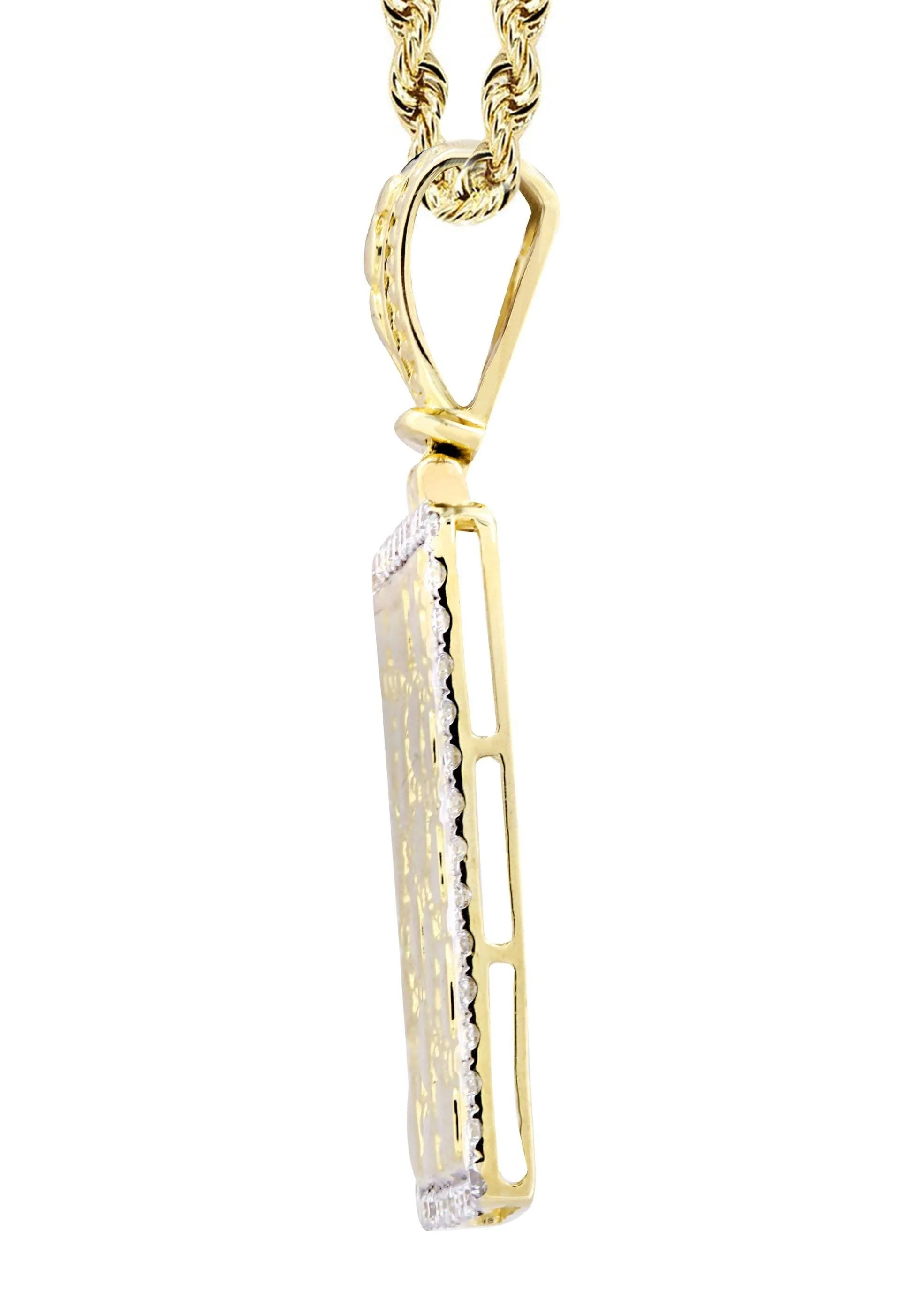 14K Yellow Gold Nugget Dog Tag Diamond Necklace | 0.6 Carats - Image 4