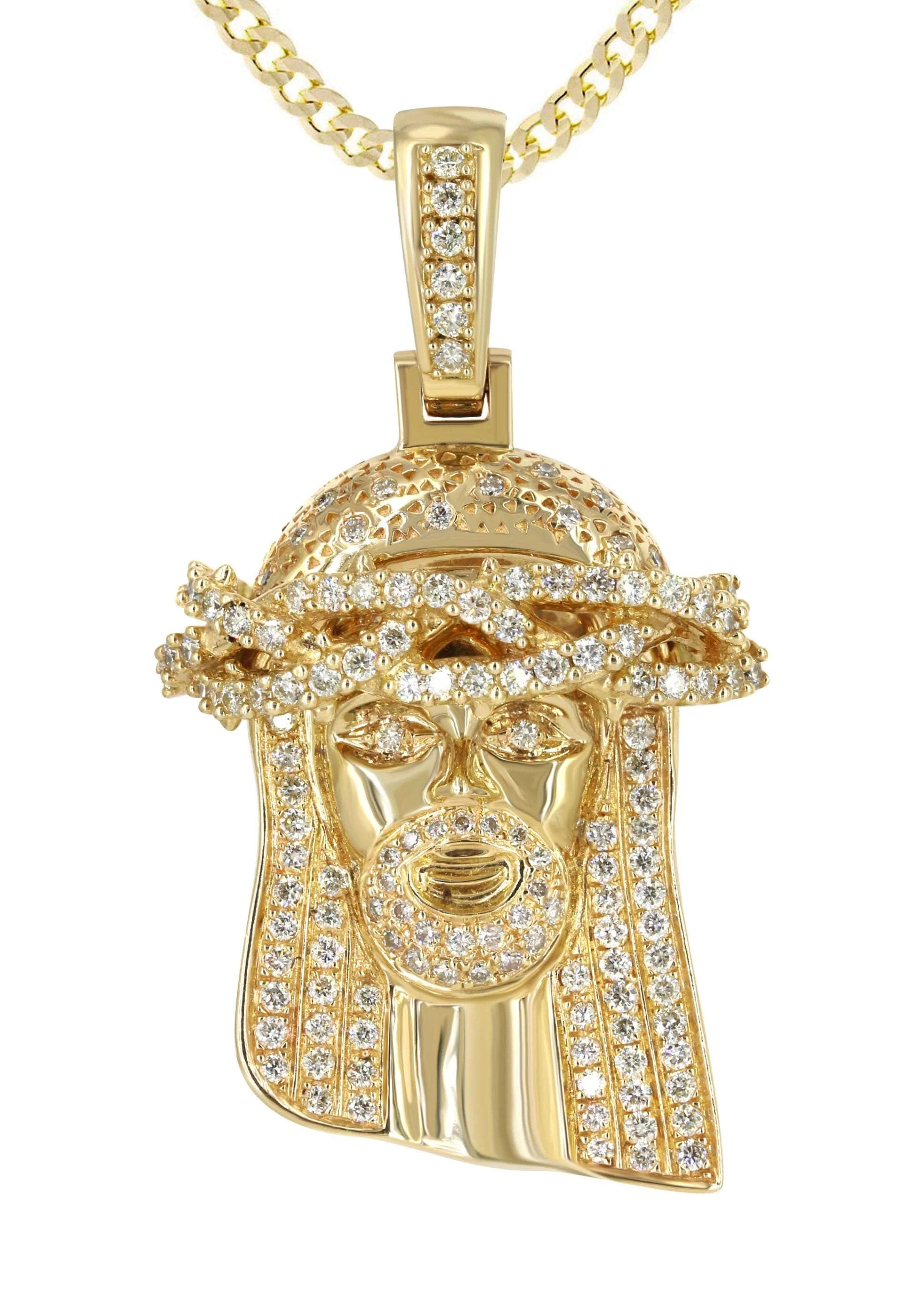14K Yellow Gold Jesus Head Diamond Necklace | 3 Carats - Image 2