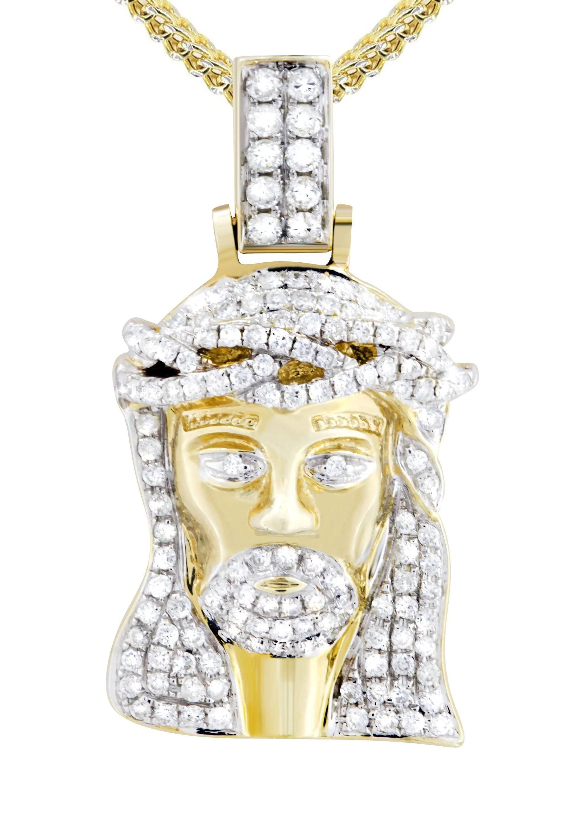 14K Yellow Gold Jesus Head Diamond Necklace | 0.88 Carats - Image 2