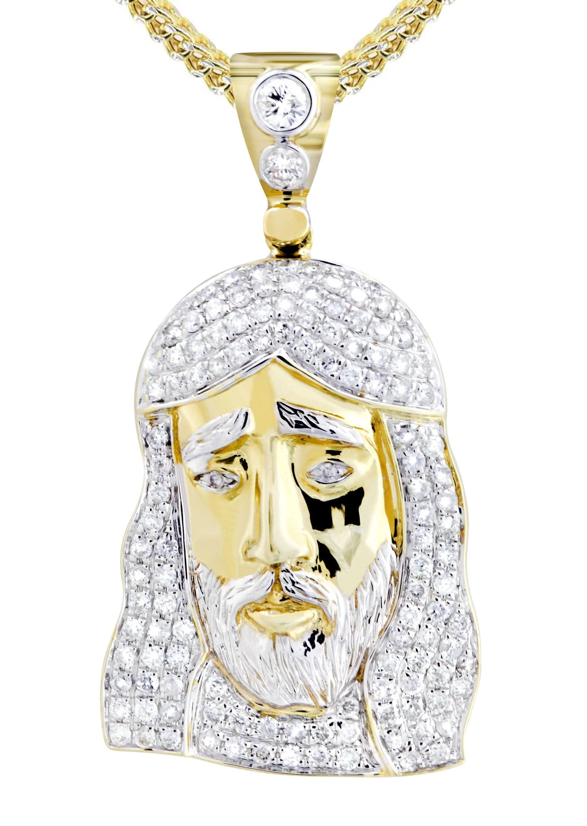 14K Yellow Gold Jesus Head Diamond Necklace | 1.16 Carats - Image 2
