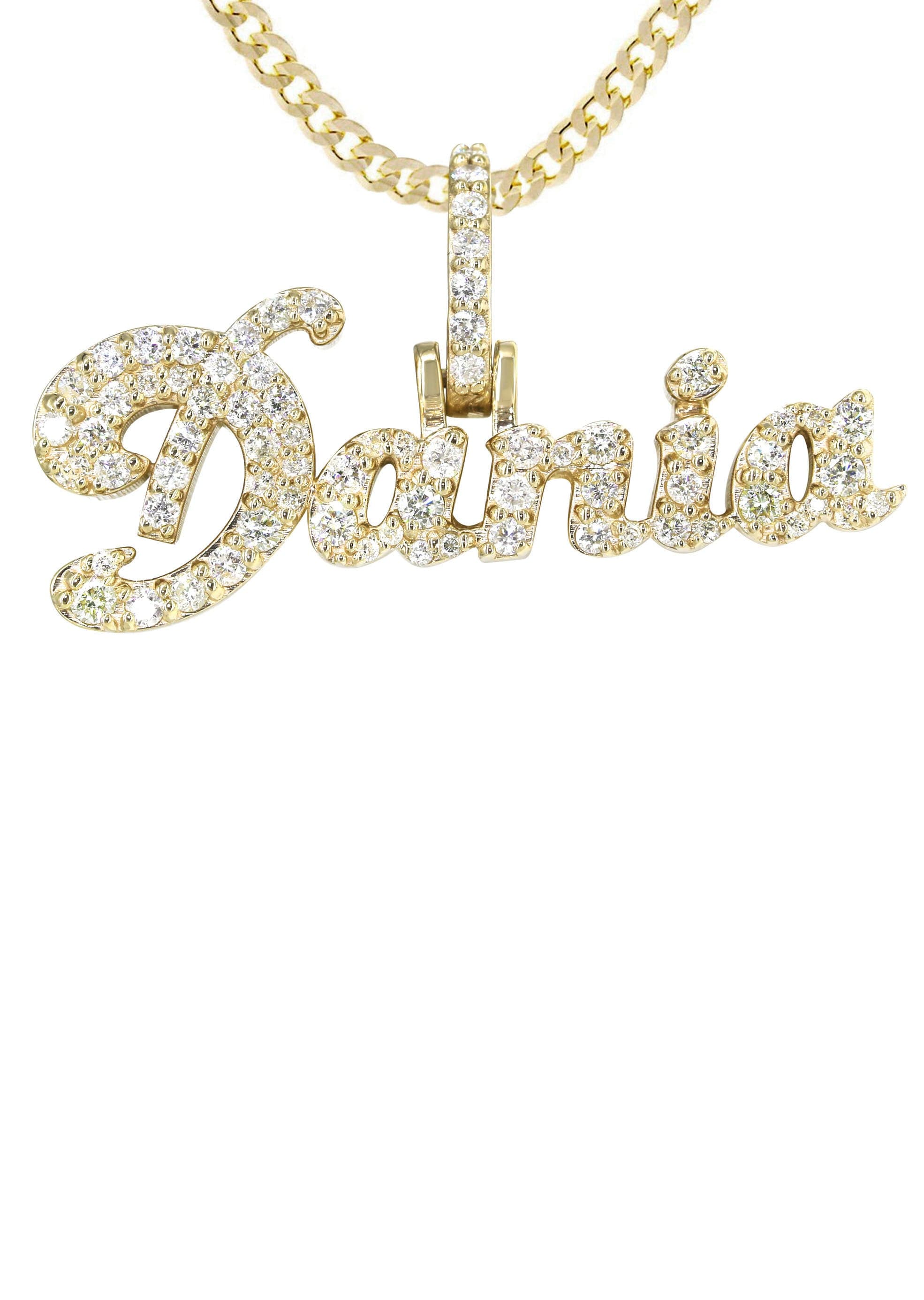 14K Yellow Gold  Full Diamond Name Plate Necklace | Style #26