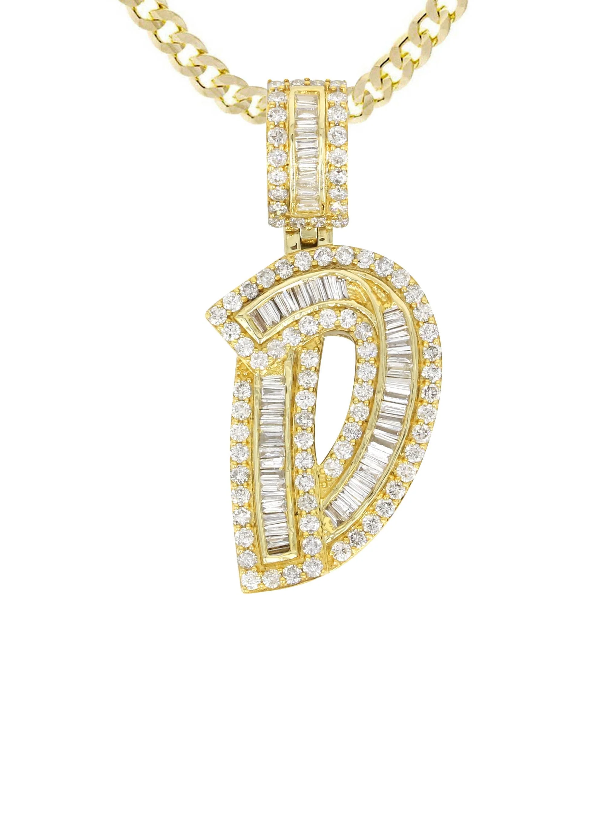 14K Yellow Gold Letter "D" Baguette Diamond Necklace | 2.16 Carats - Image 2