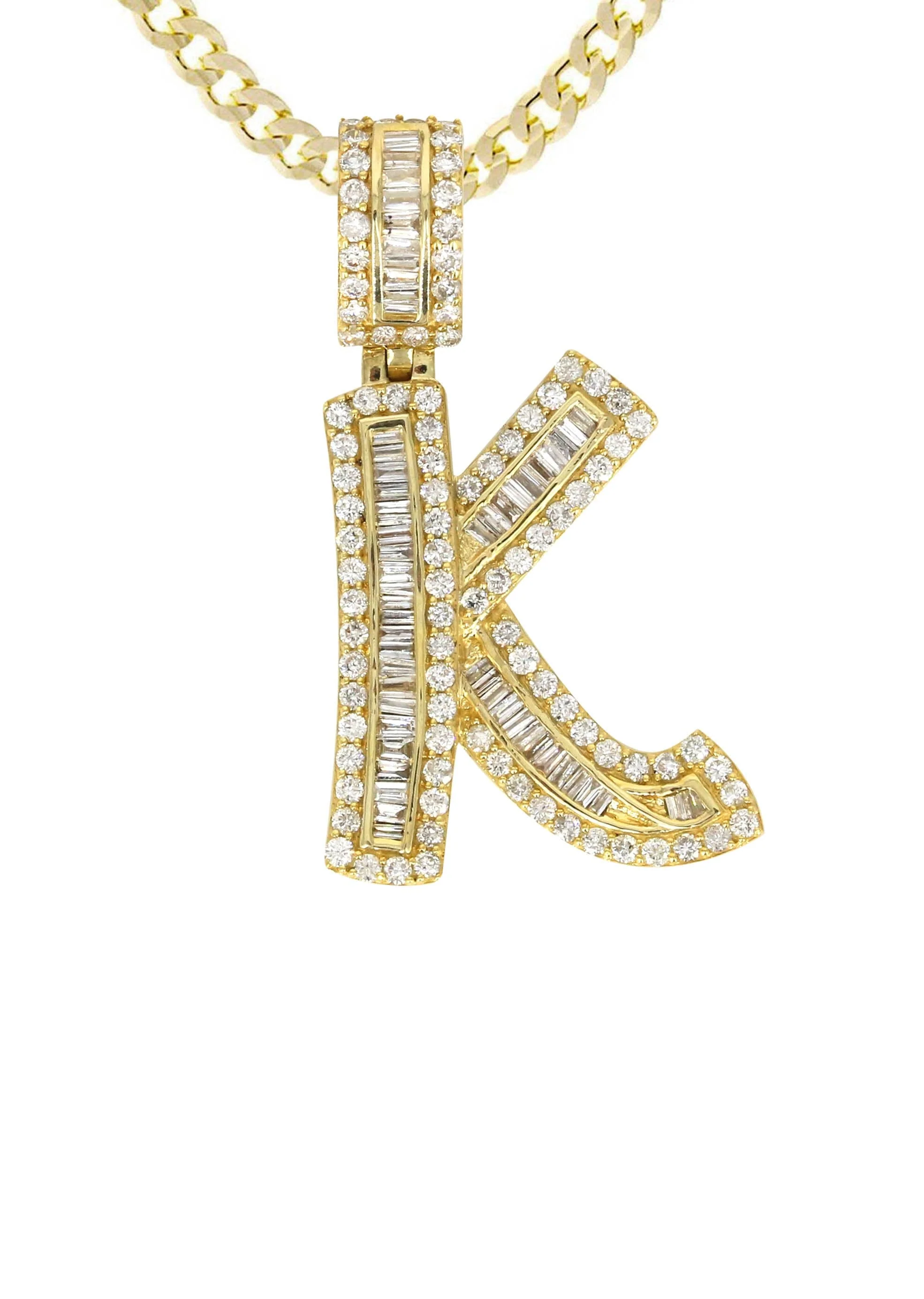 14K Yellow Gold Letter "K" Baguette Diamond Necklace | 2.17 Carats - Image 2