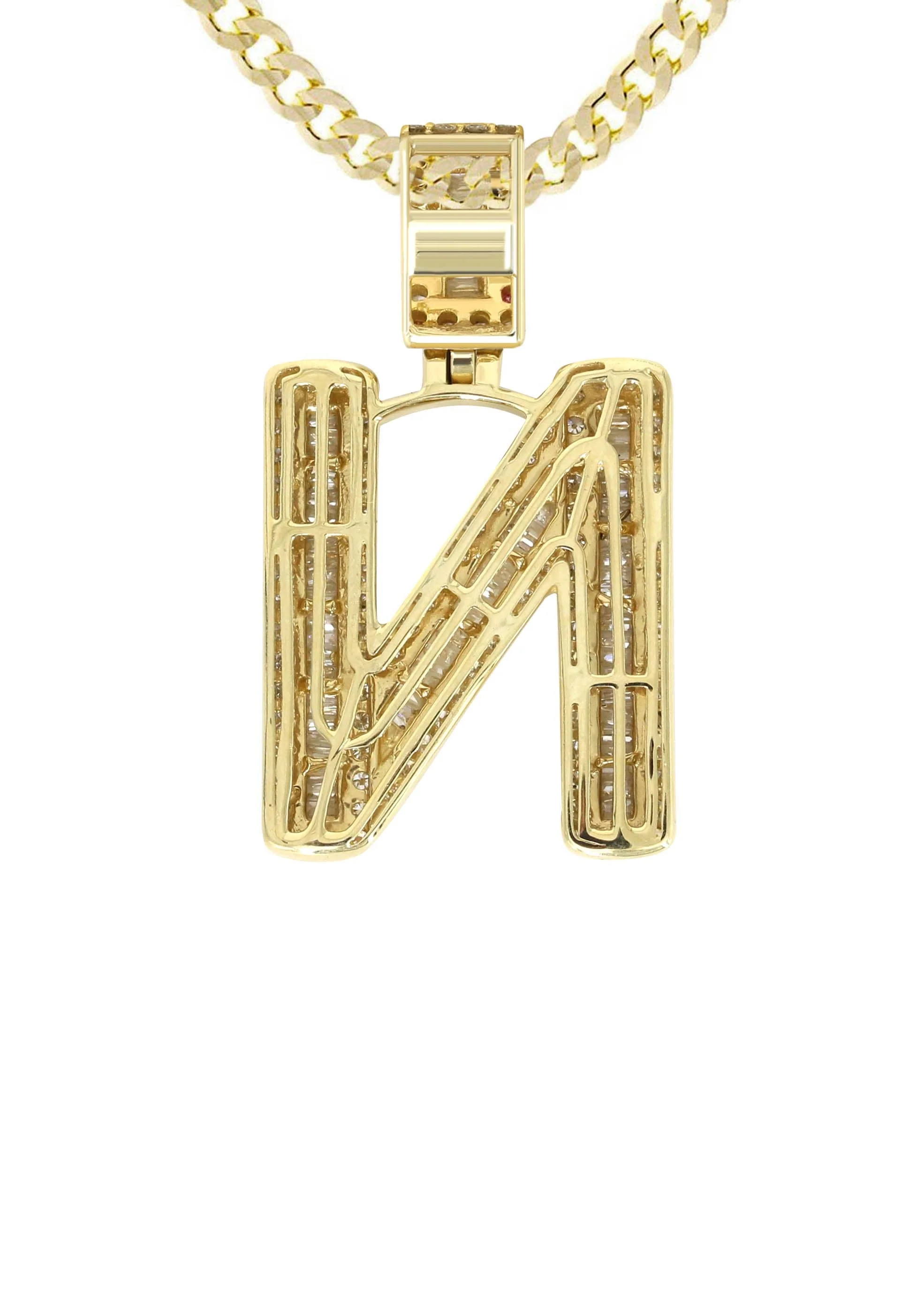 14K Yellow Gold Letter "N" Baguette Diamond Necklace | 2.1 Carats - Image 3