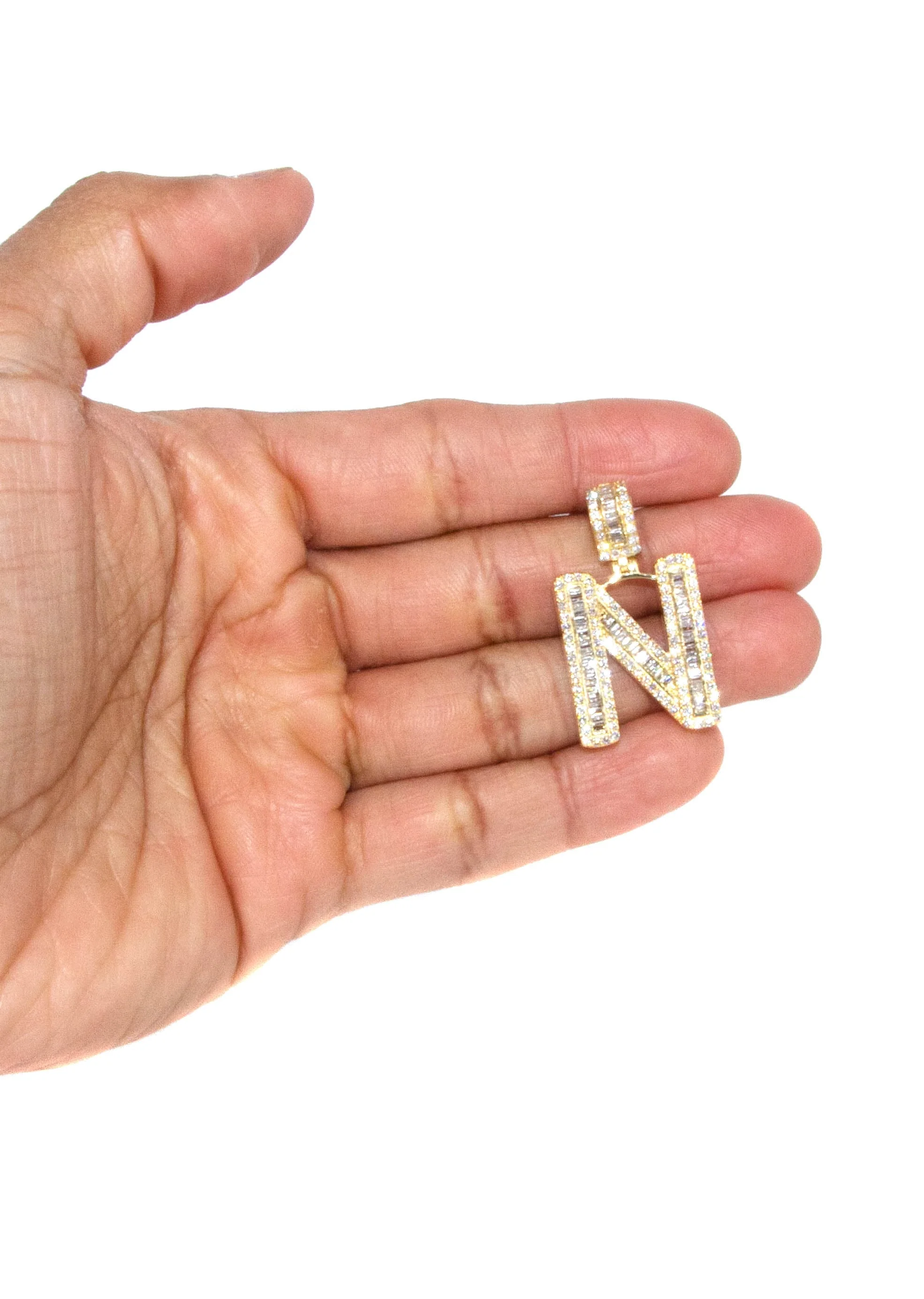 14K Yellow Gold Letter "N" Baguette Diamond Necklace | 2.1 Carats - Image 5