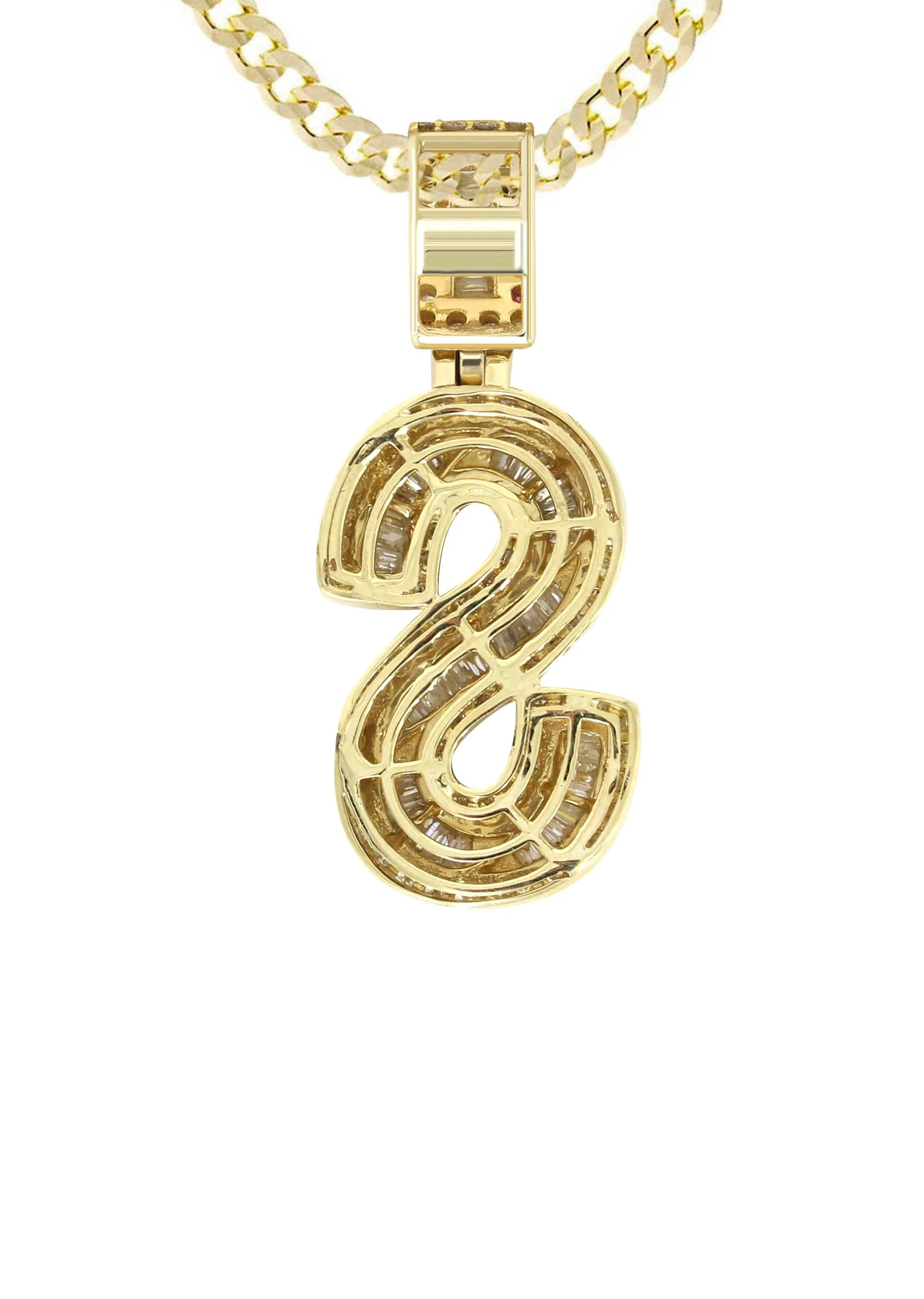 14K Yellow Gold Letter "S" Baguette Diamond Necklace | 1.96 Carats - Image 3