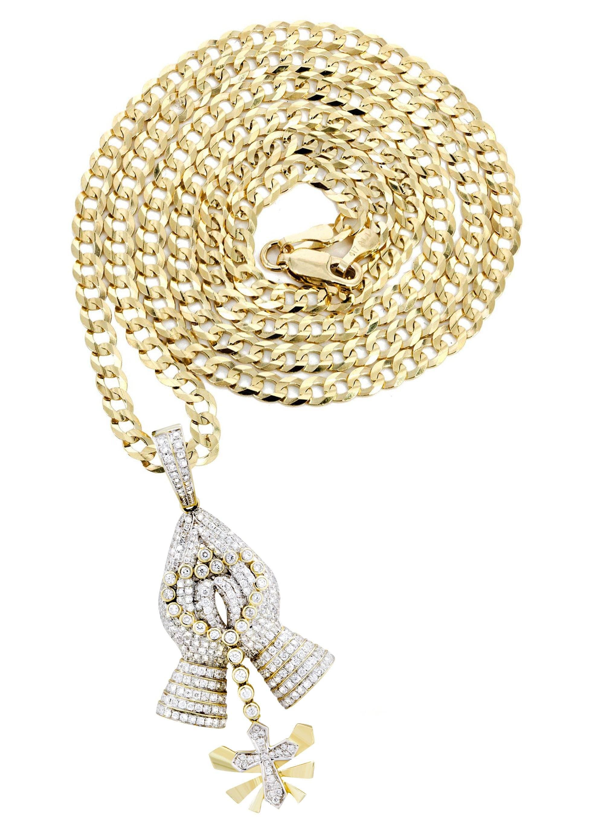 14K Yellow Gold Praying Hands Diamond Necklace  | 3.01 Carats
