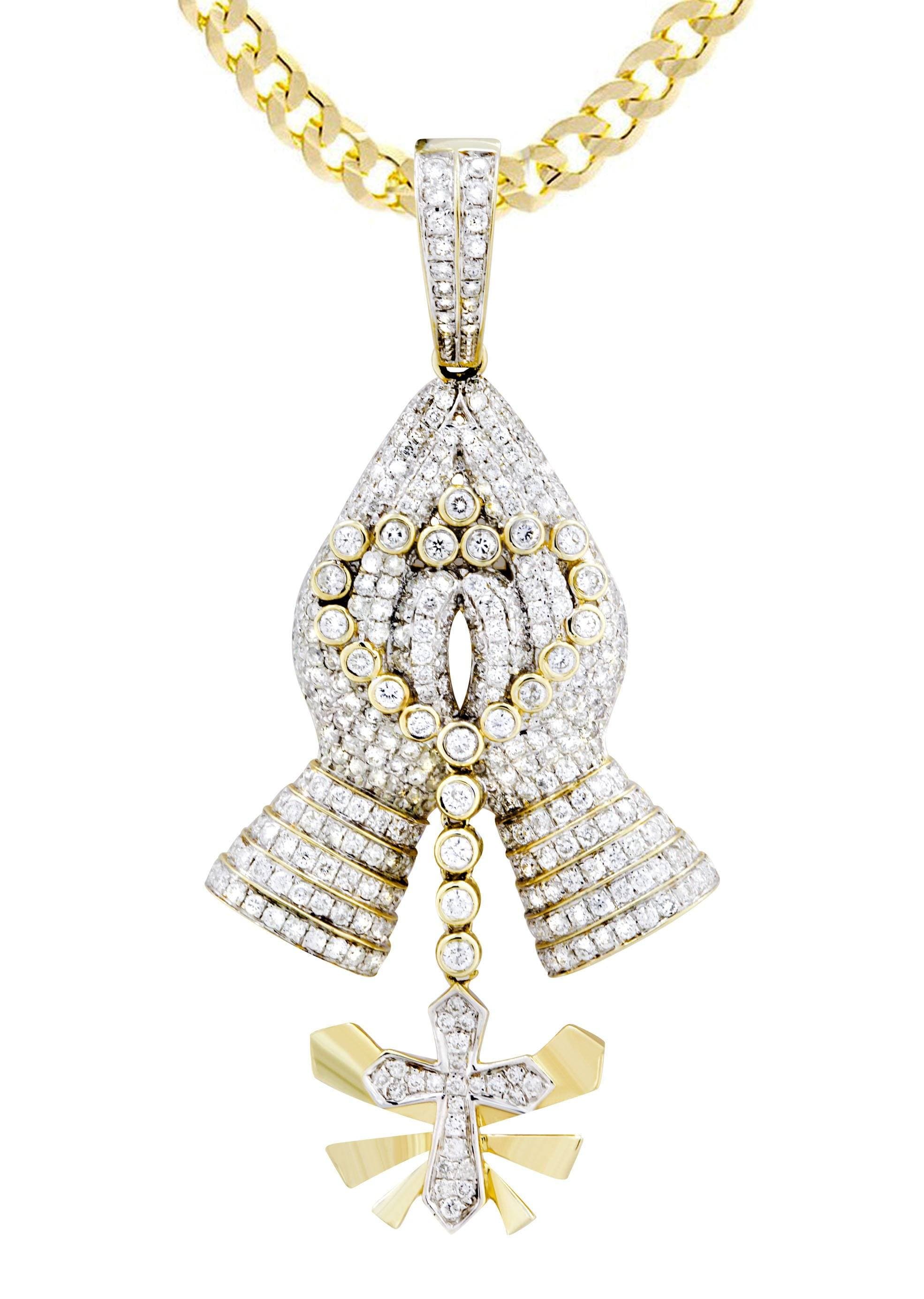 14K Yellow Gold Praying Hands Diamond Necklace  | 3.01 Carats - Image 2