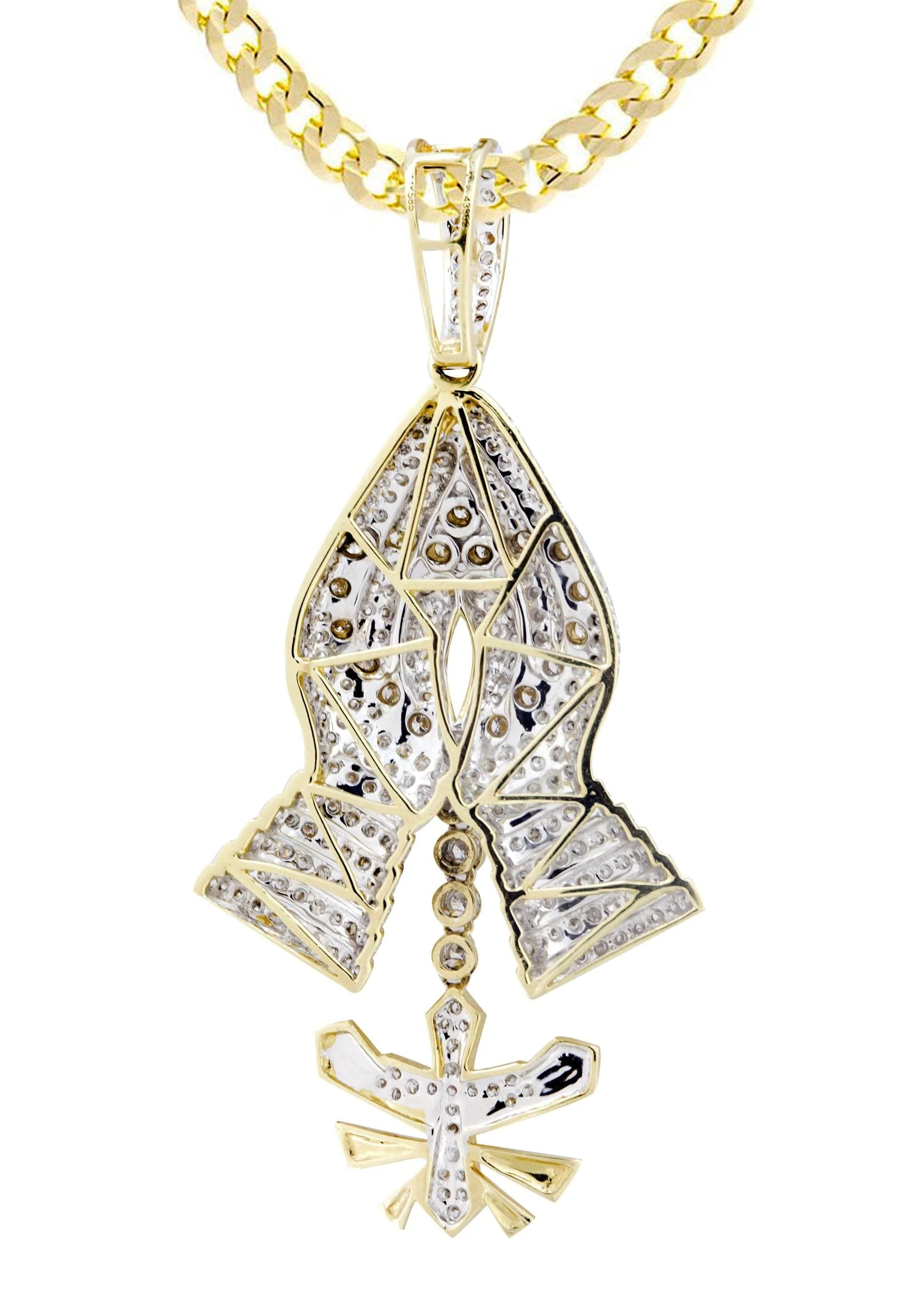 14K Yellow Gold Praying Hands Diamond Necklace  | 3.01 Carats - Image 3