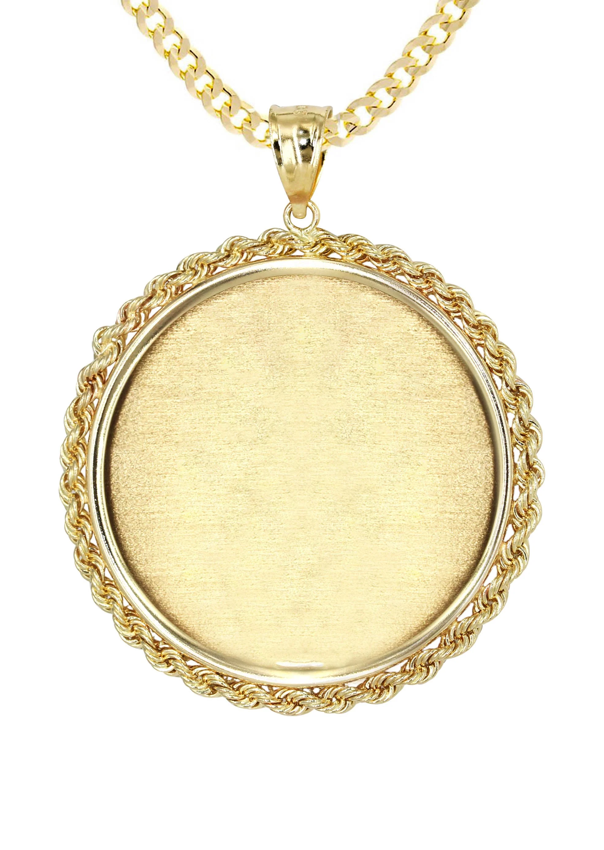 14K Yellow Gold Round Rope Link Picture Pendant Necklace | Appx. 1.6 Inch - Image 2
