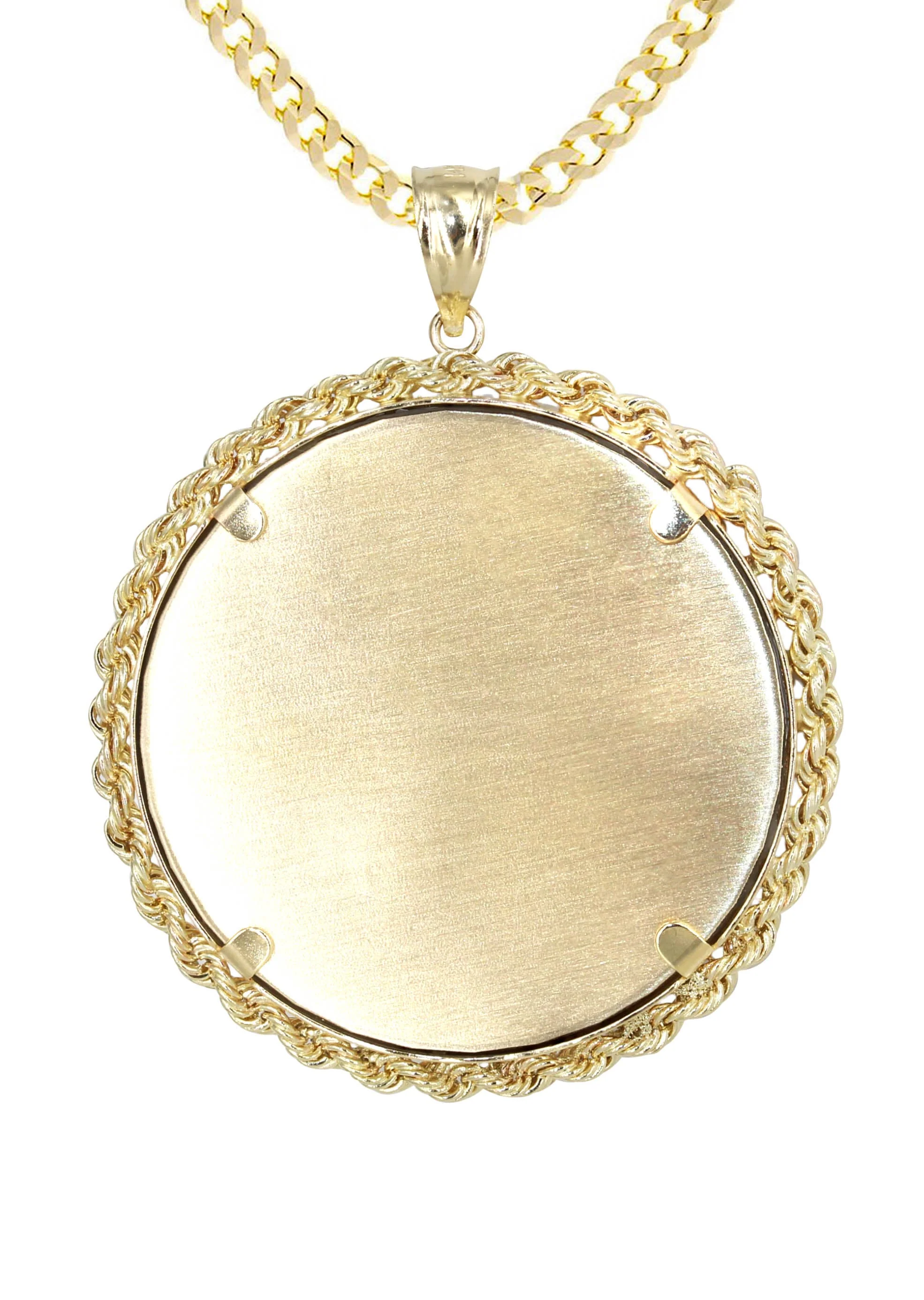 14K Yellow Gold Round Rope Link Picture Pendant Necklace | Appx. 1.6 Inch - Image 3