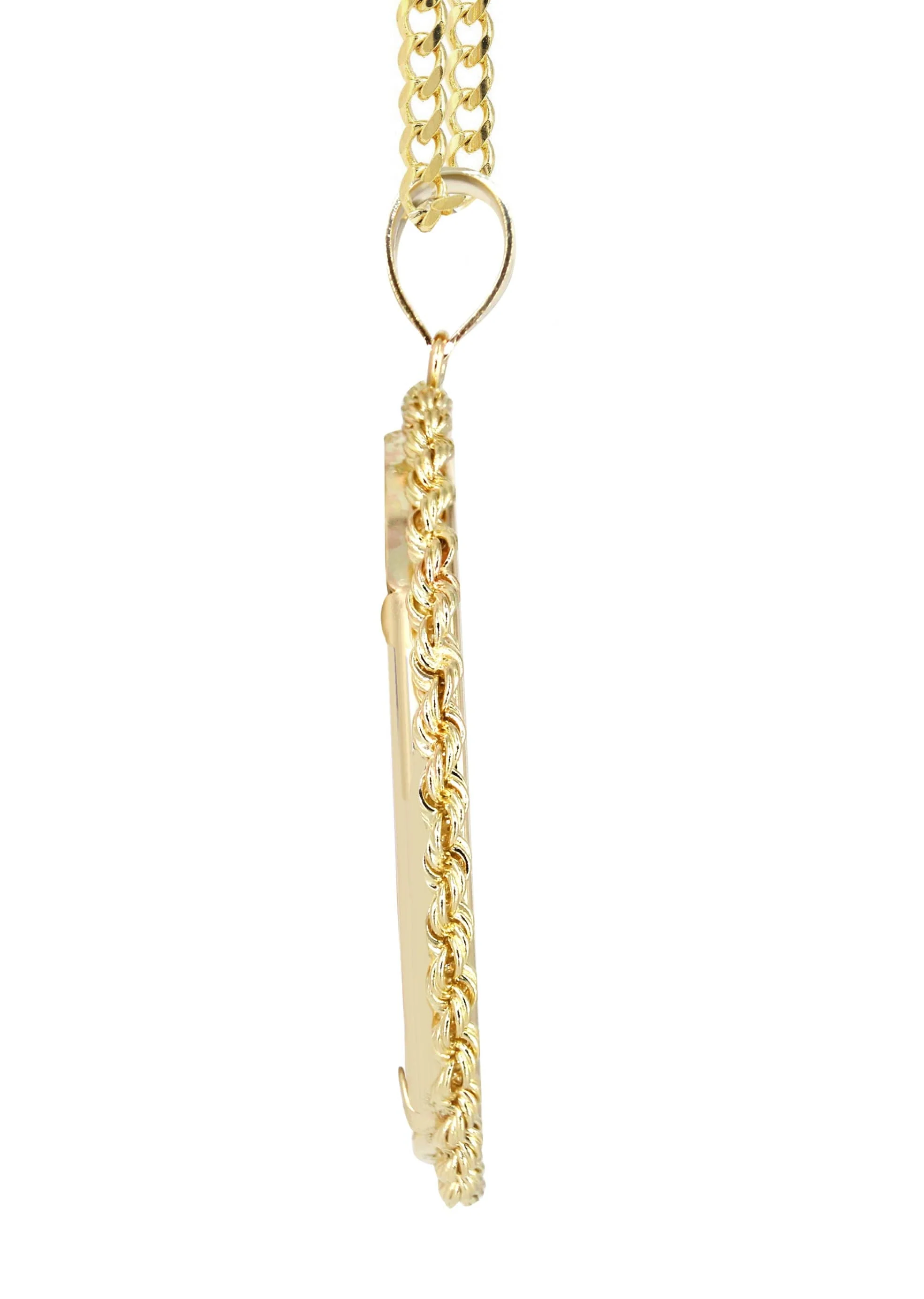 14K Yellow Gold Round Rope Link Picture Pendant Necklace | Appx. 1.6 Inch - Image 4