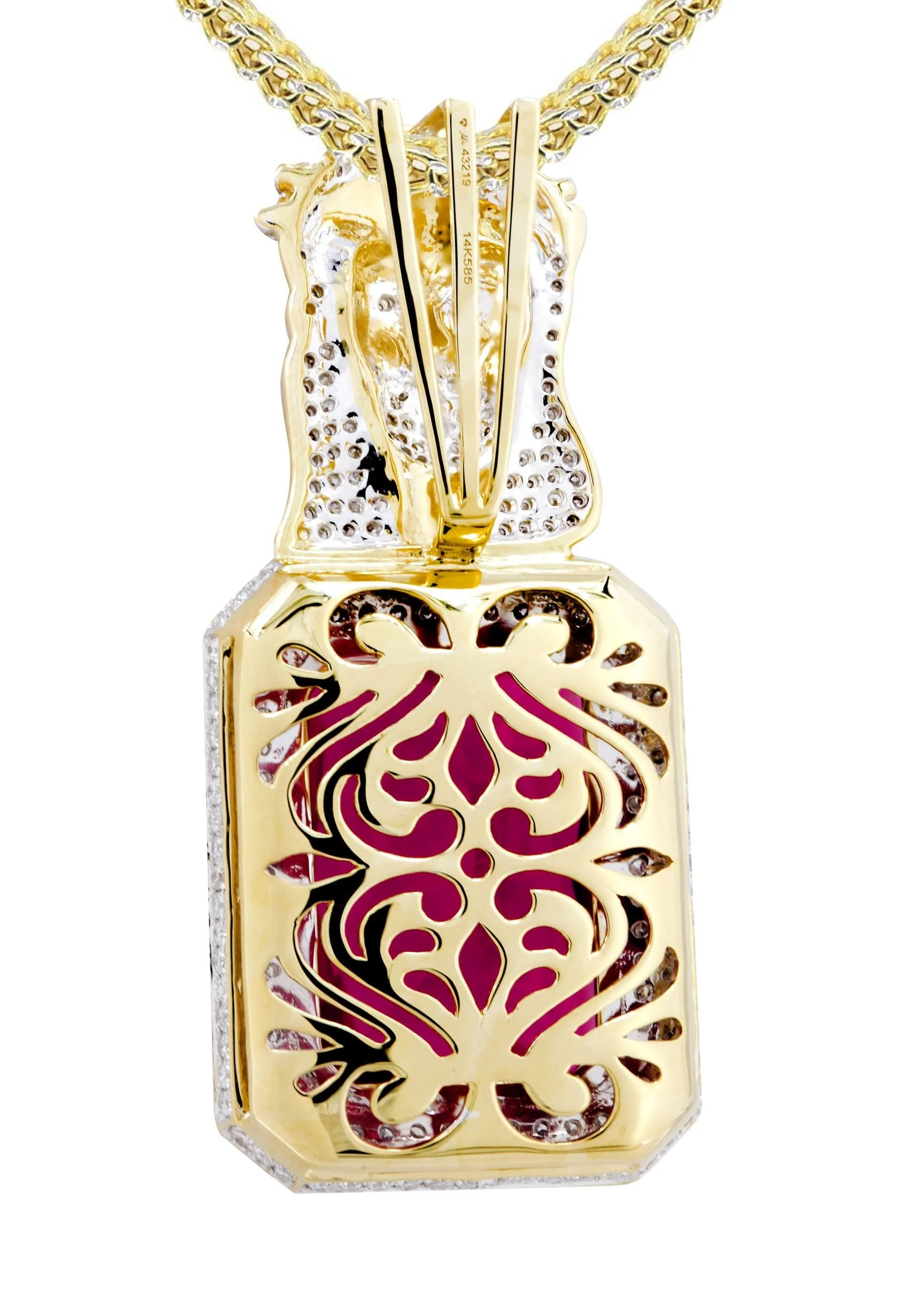 14K Yellow Gold Ruby Jesus Diamond Necklace  | 2.53 Carats - Image 3