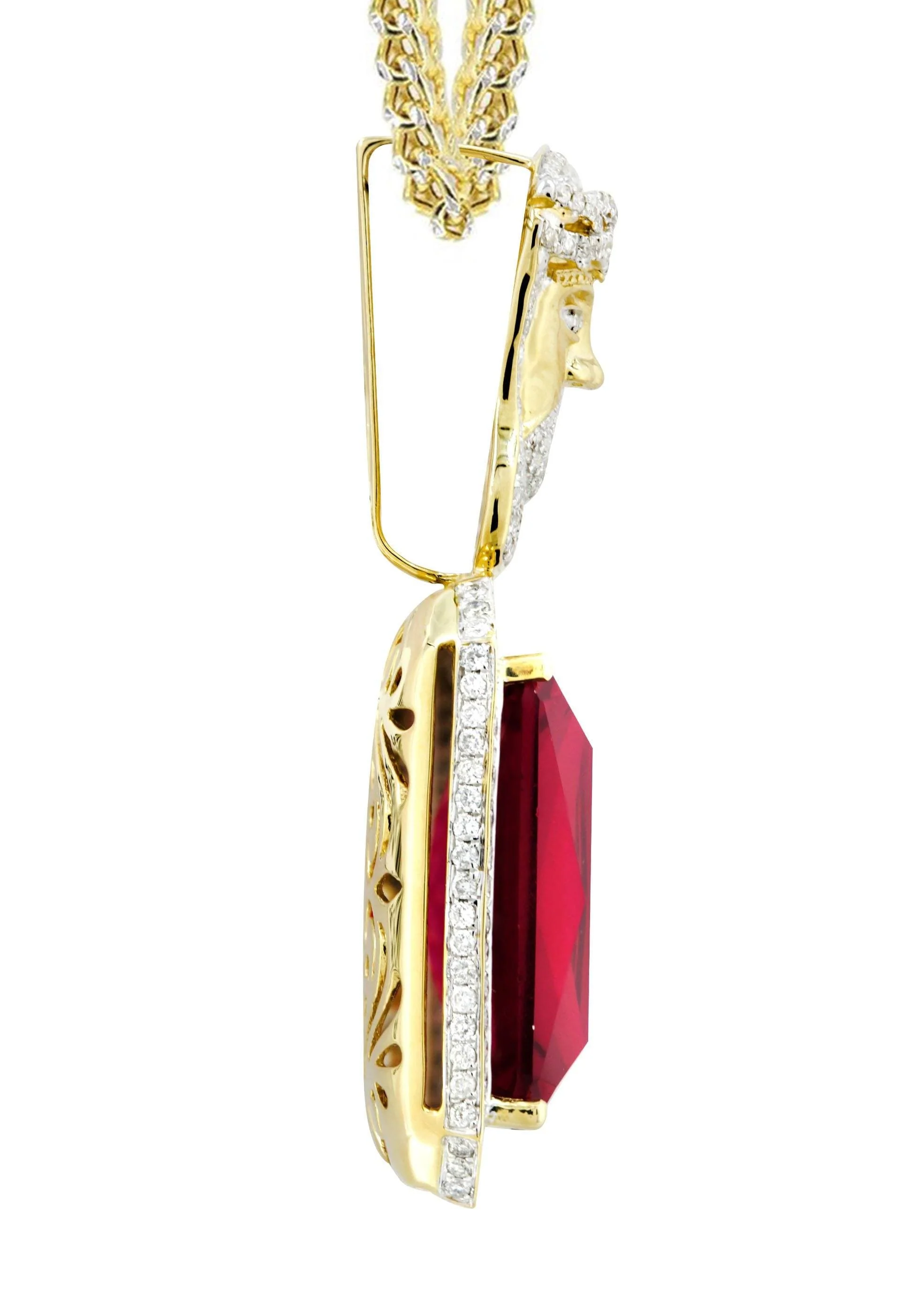 14K Yellow Gold Ruby Jesus Diamond Necklace  | 2.53 Carats - Image 4