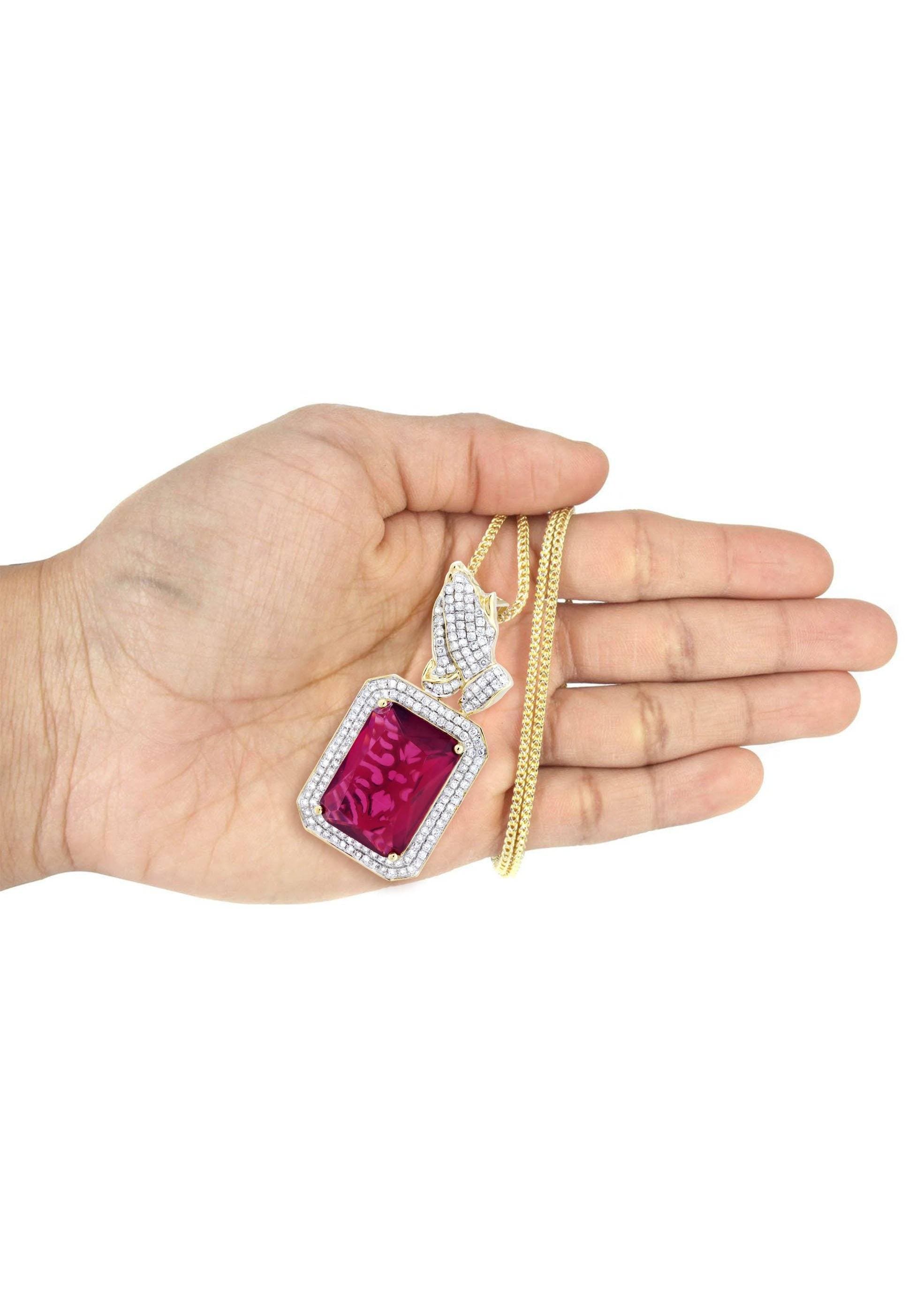 14K Yellow Gold Ruby Praying Hands Diamond Necklace | 2.91 Carats - Image 5