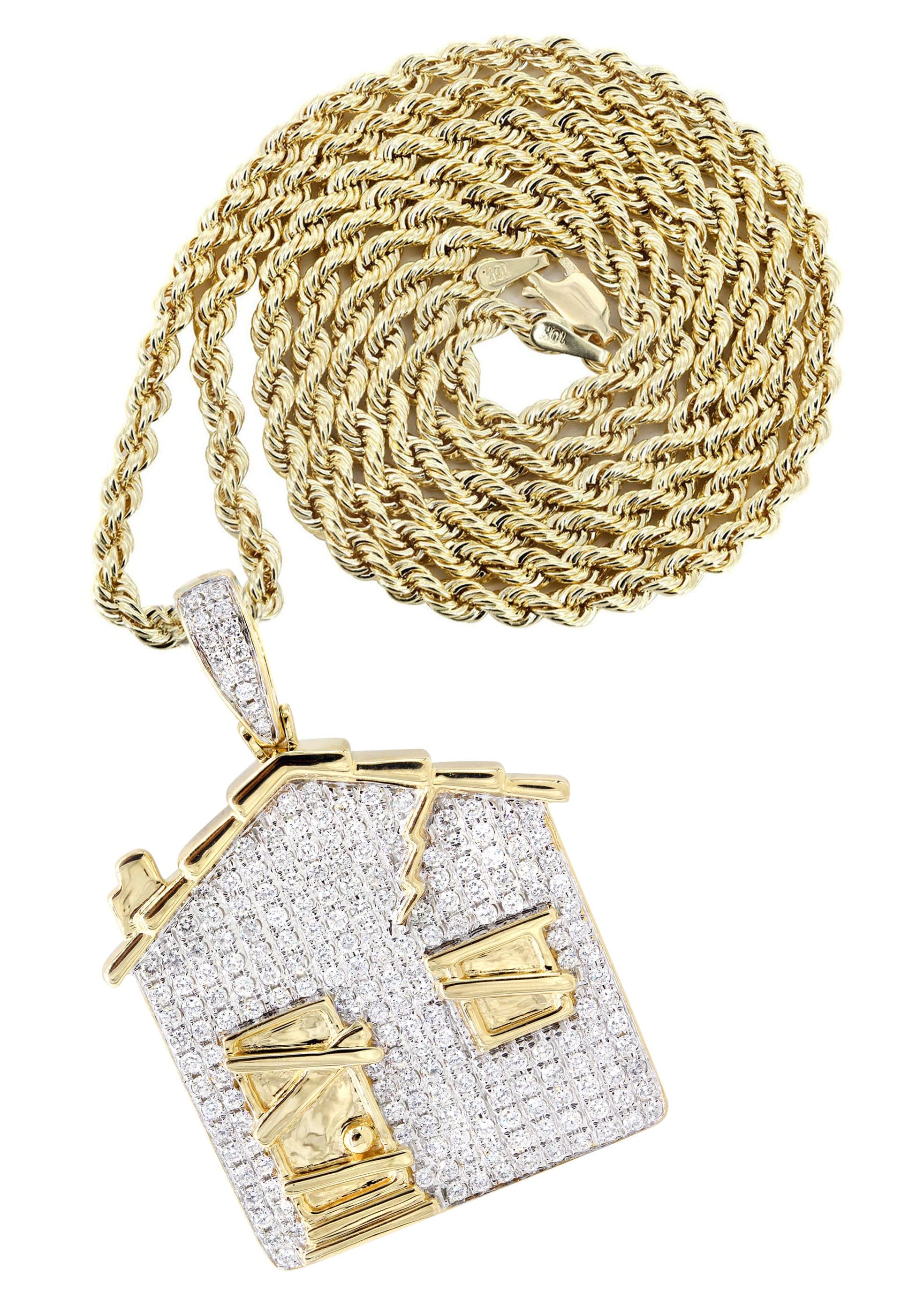14K Yellow Gold Trap House Diamond Necklace | 2.62 Carats