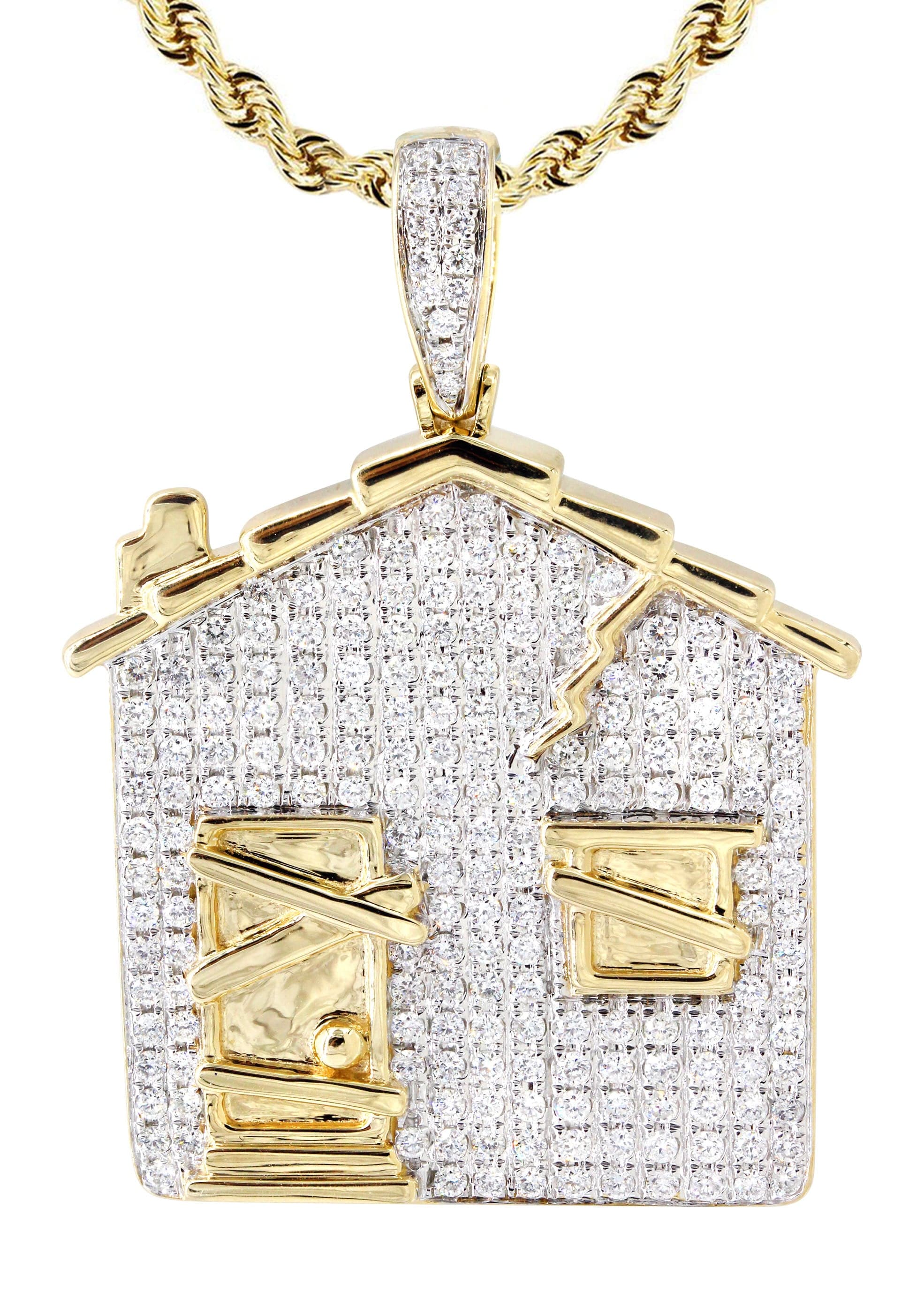 14K Yellow Gold Trap House Diamond Necklace | 2.62 Carats - Image 2