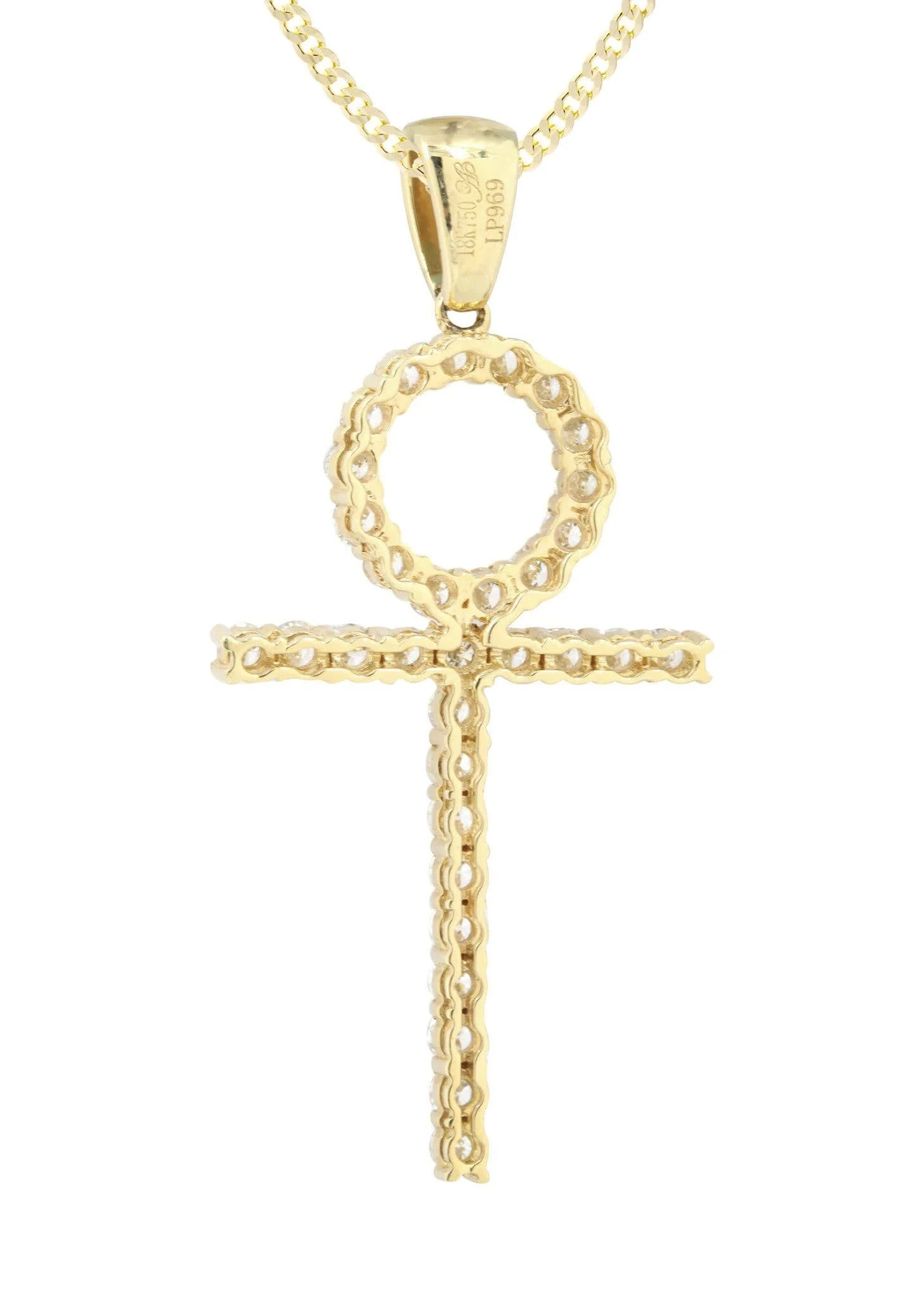 18K Yellow Gold Diamond Cross Necklace  | 2.01 Carats - Image 3