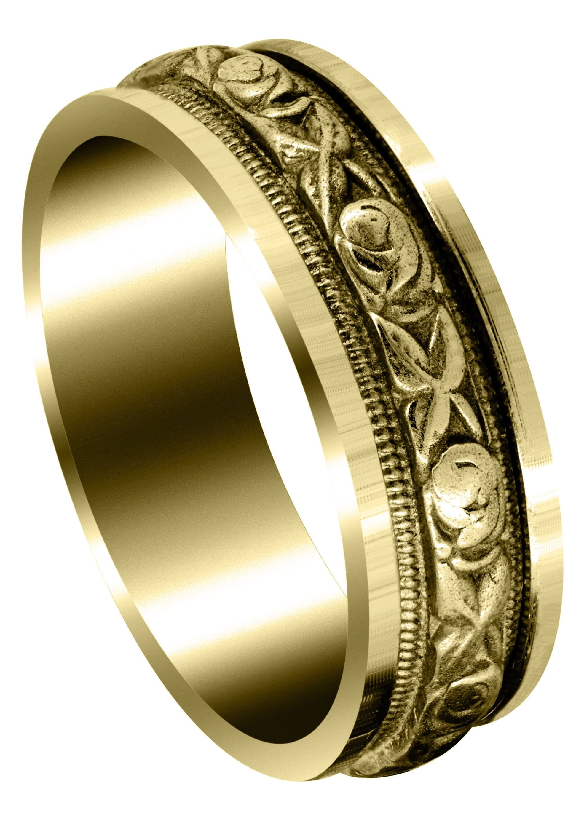 Yellow Gold Antique Unique Mens Wedding Band | Sand Blast / High Polish Finish (Xander)