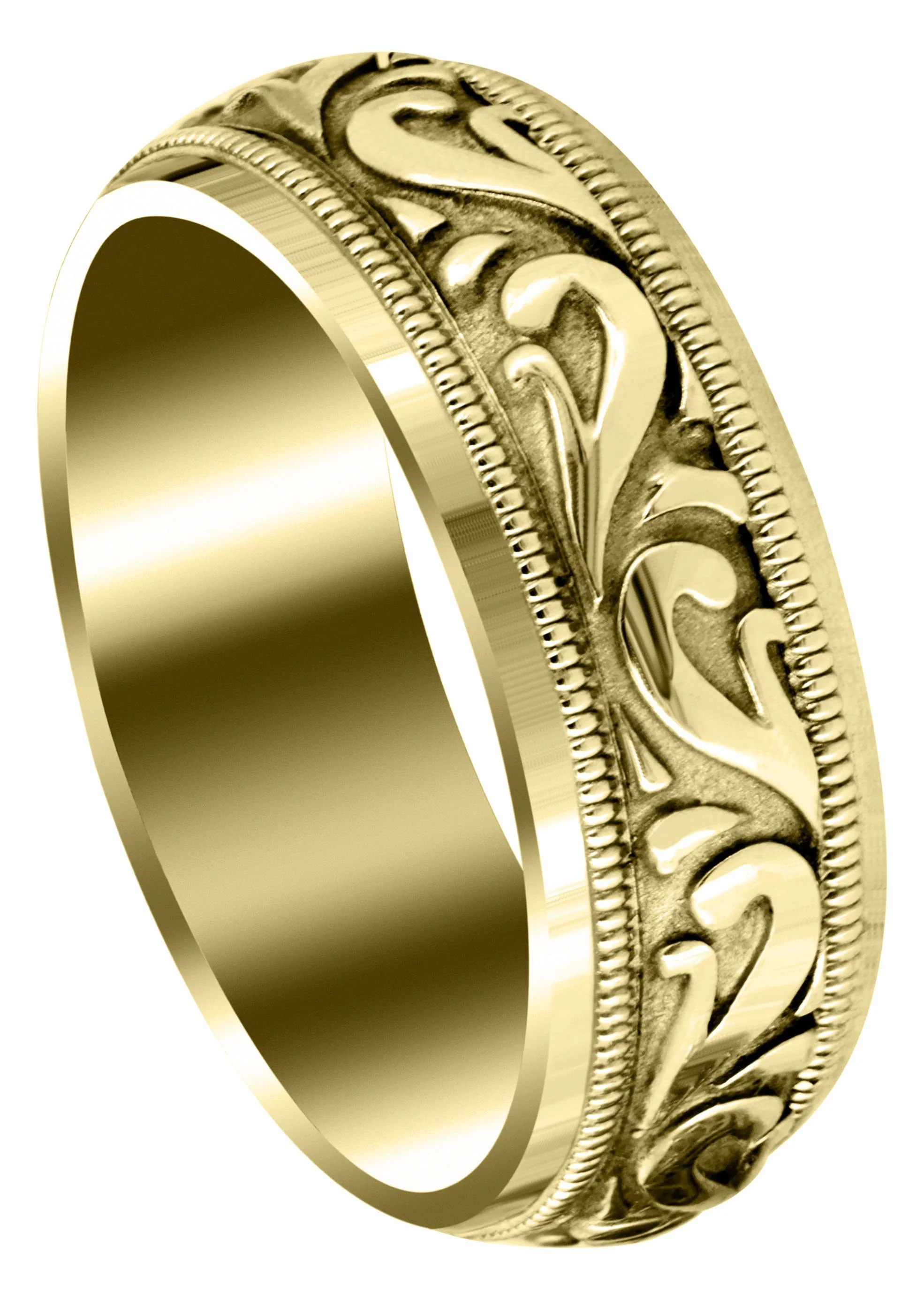 Yellow Gold Antique Mens Wedding Band | Sand Blast / High Polish Finish (George)