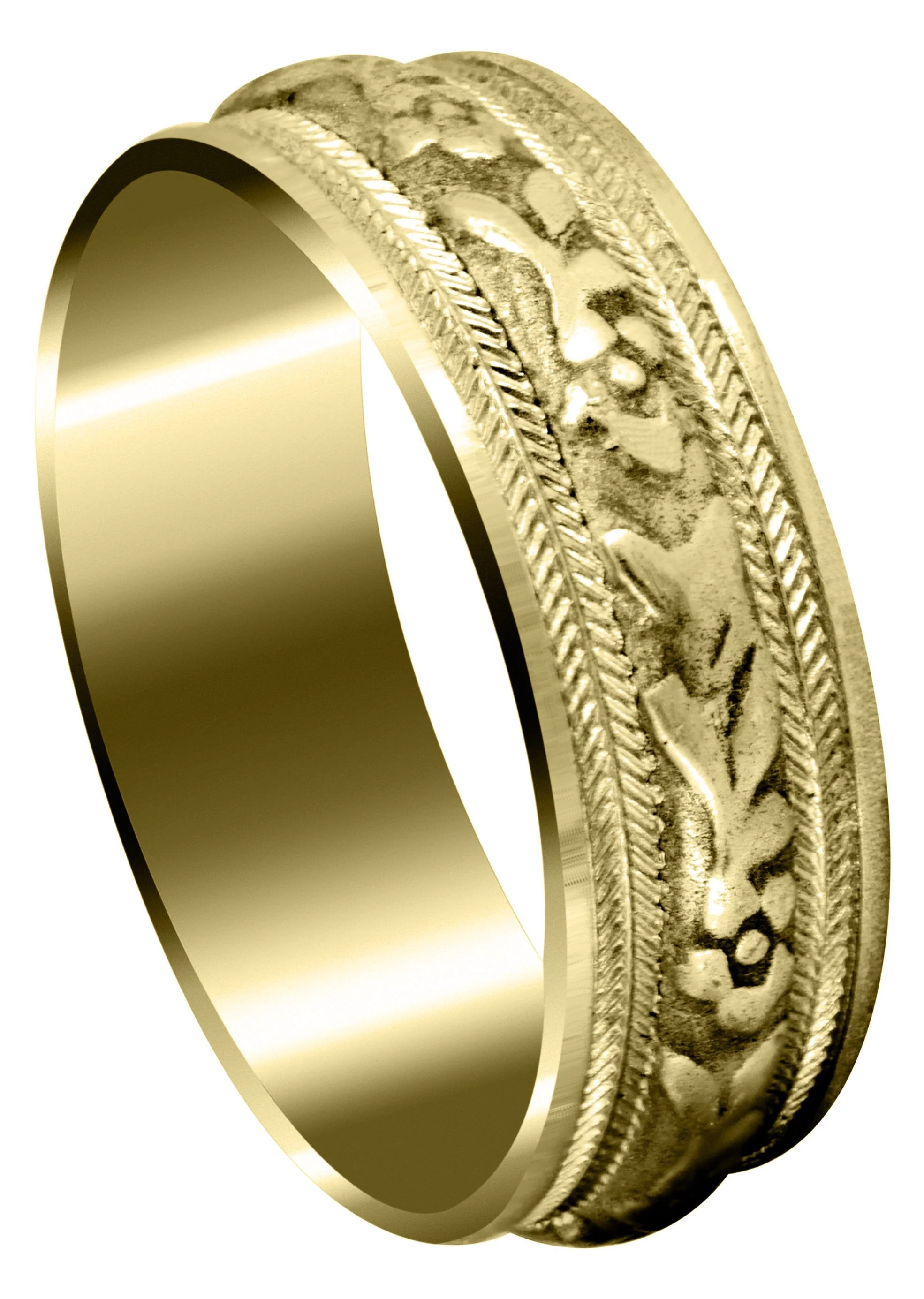 Yellow Gold Antique Mens Wedding Band | Sand Blast / High Polish Finish (Bryce)
