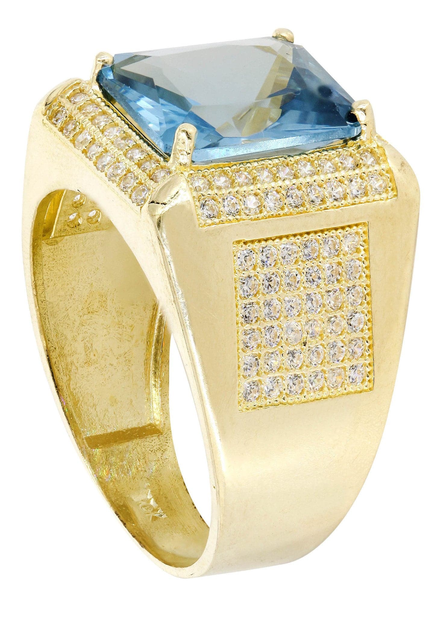 Aqua Marine 10K Gold Mens Ring | 9.2 Grams - Image 3