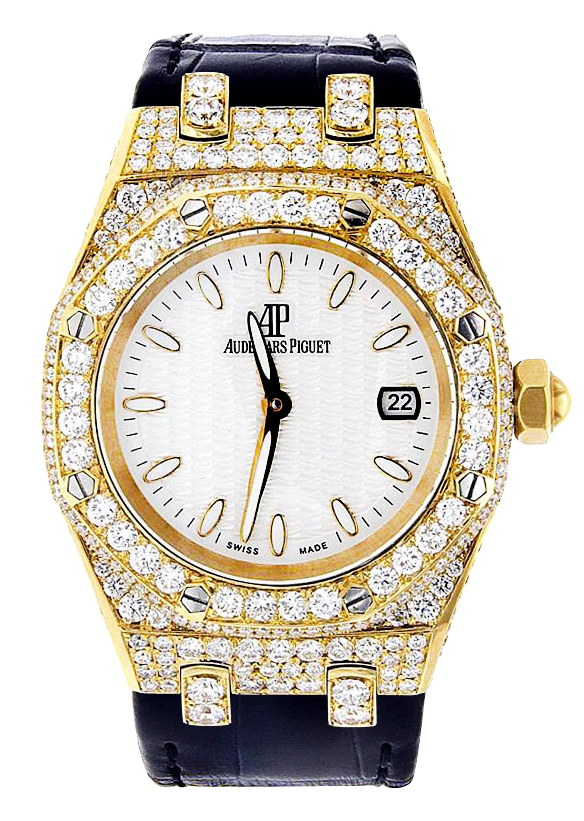 Diamond Audemars Piguet Royal Oak Watch For Women | 18K Yellow Gold | 33 Mm