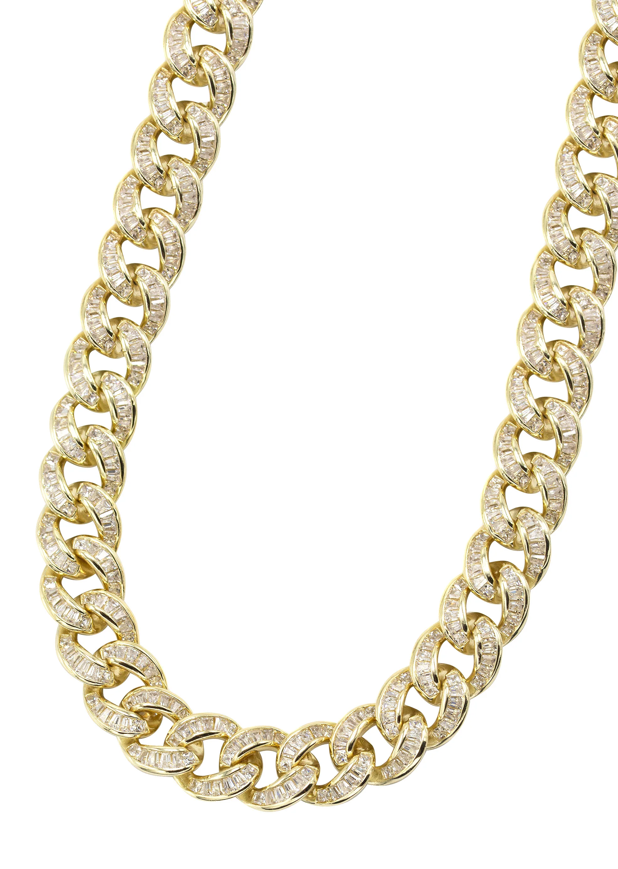 Silver Chain -  Gold Baguette Iced Out Miami Cuban Link Chain