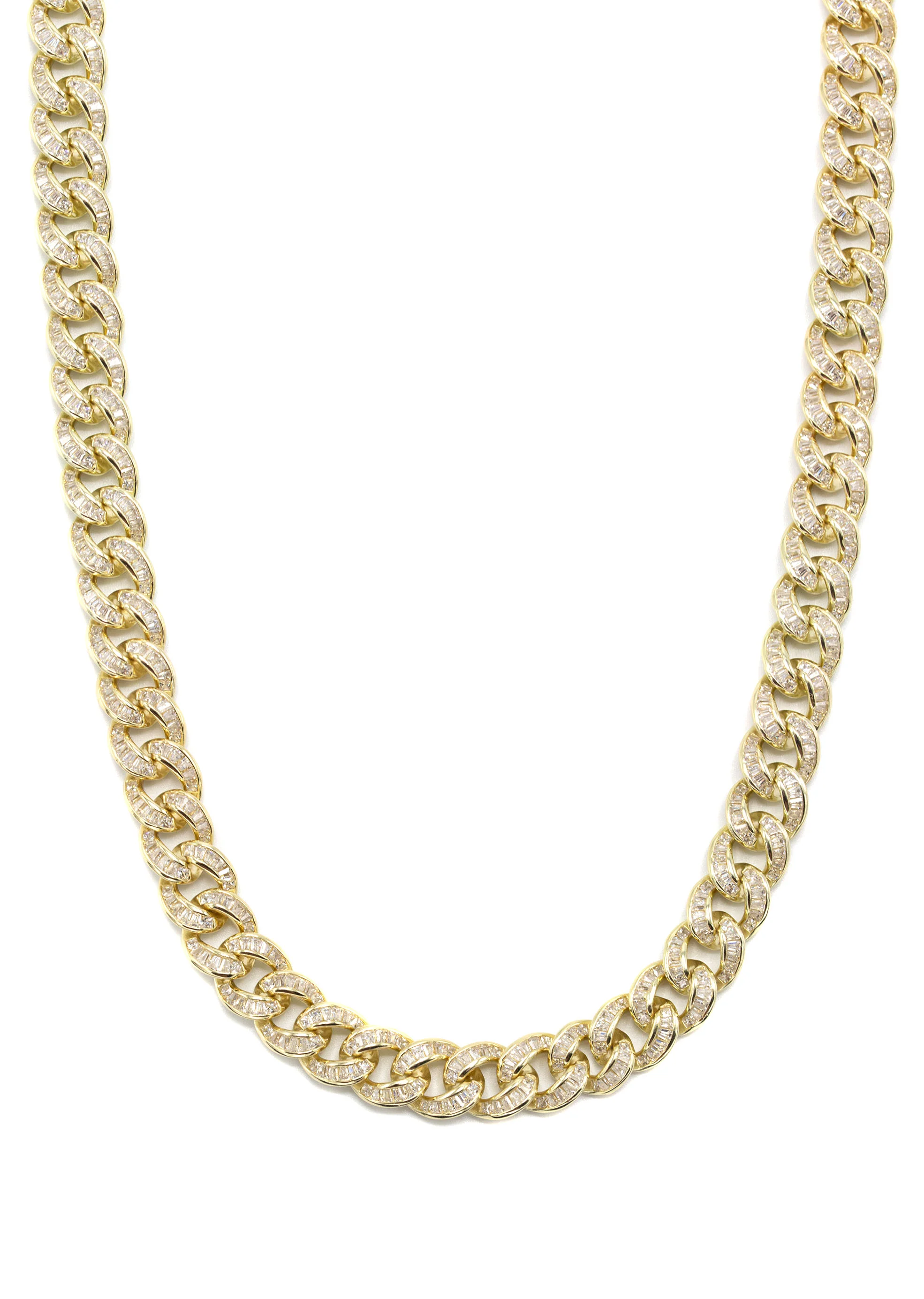 Silver Chain -  Gold Baguette Iced Out Miami Cuban Link Chain - Image 2
