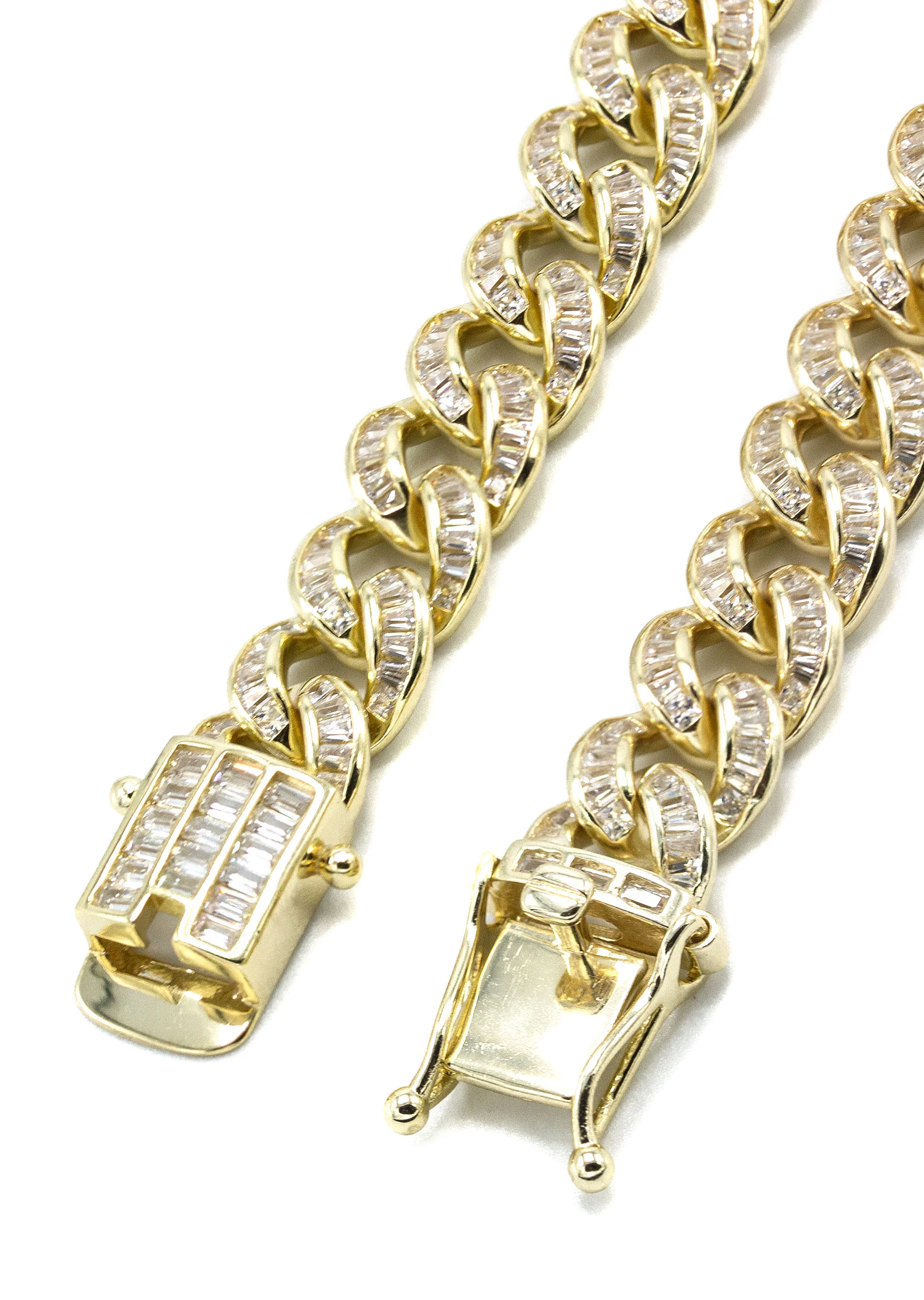 Silver Chain -  Gold Baguette Iced Out Miami Cuban Link Chain - Image 4