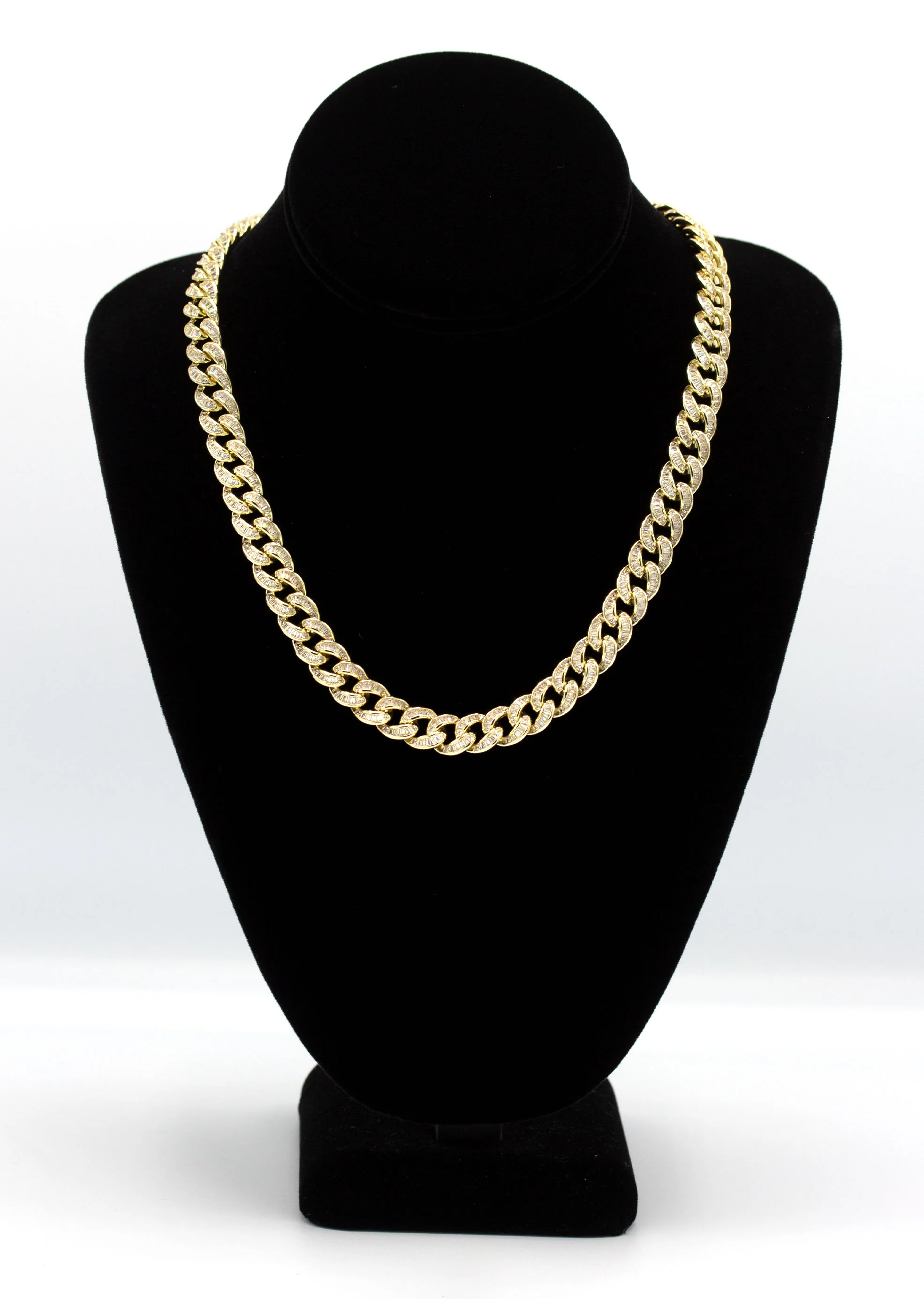 Silver Chain -  Gold Baguette Iced Out Miami Cuban Link Chain - Image 5