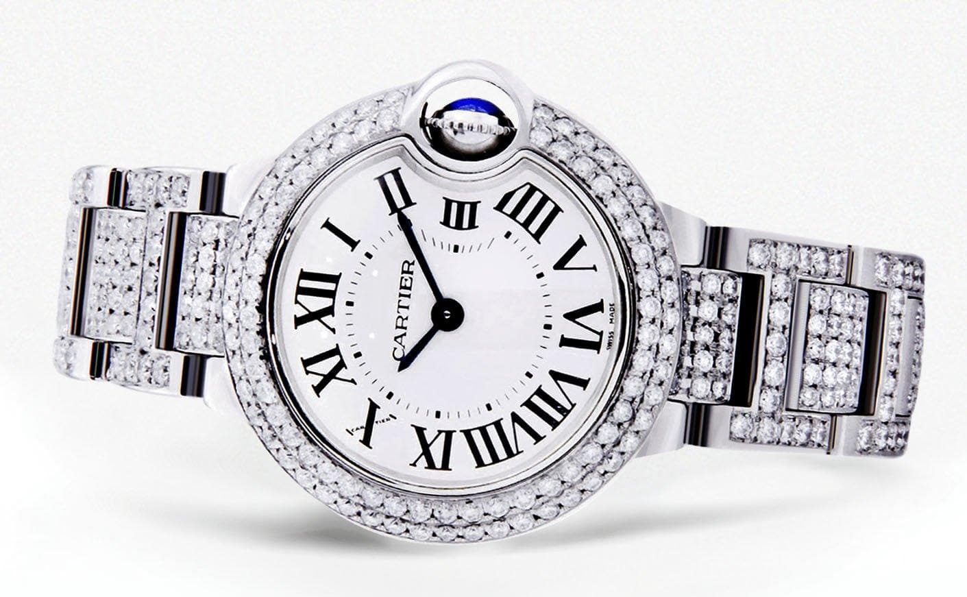 Diamond Cartier Ballon Bleu Watch For Women | Stainless Steel | 28 Mm - Image 4