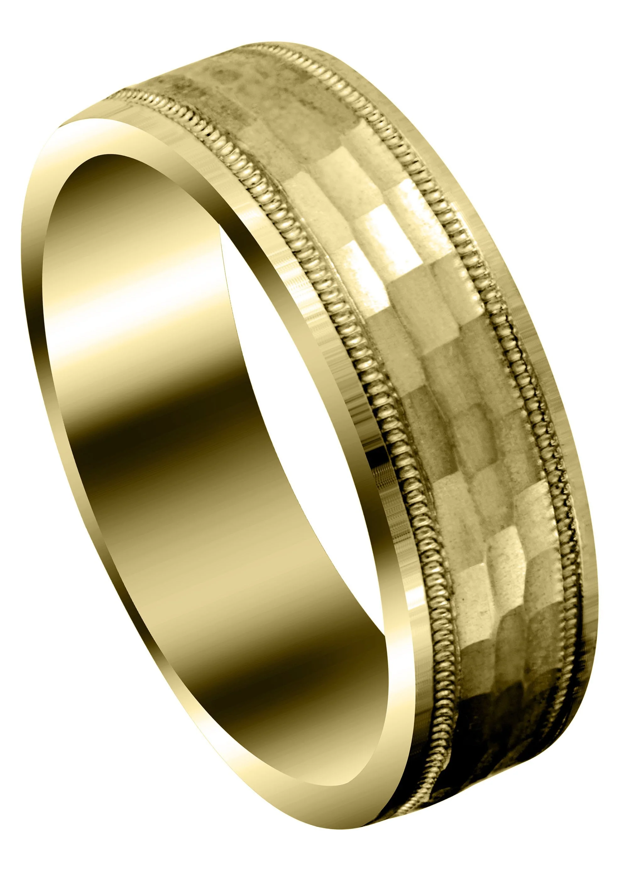 Yellow Gold Carved Diamond Cut Mens Engagement Ring | Hammer Finish (James)