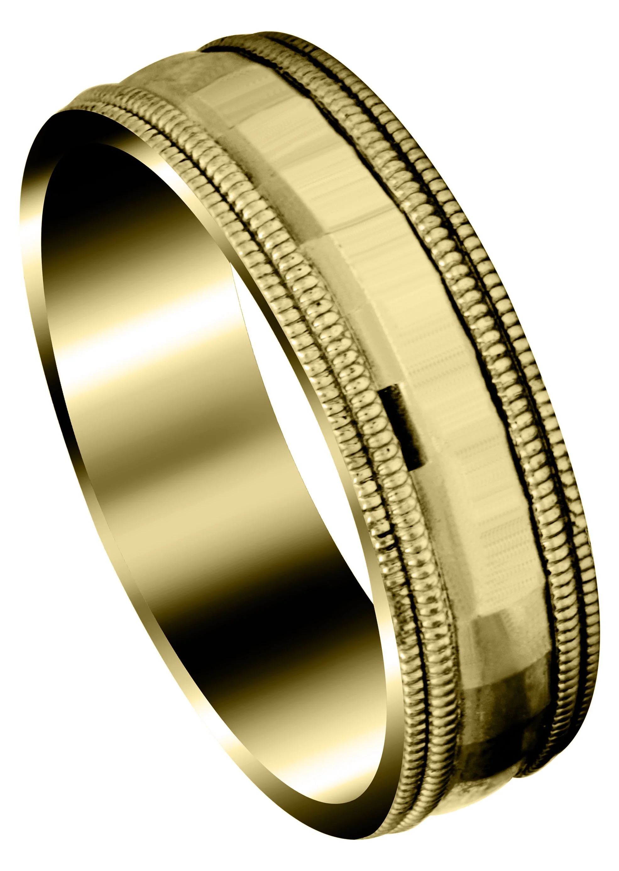 Yellow Gold Carved Diamond Cut Mens Wedding Band | High Polish Finish (Ryder)
